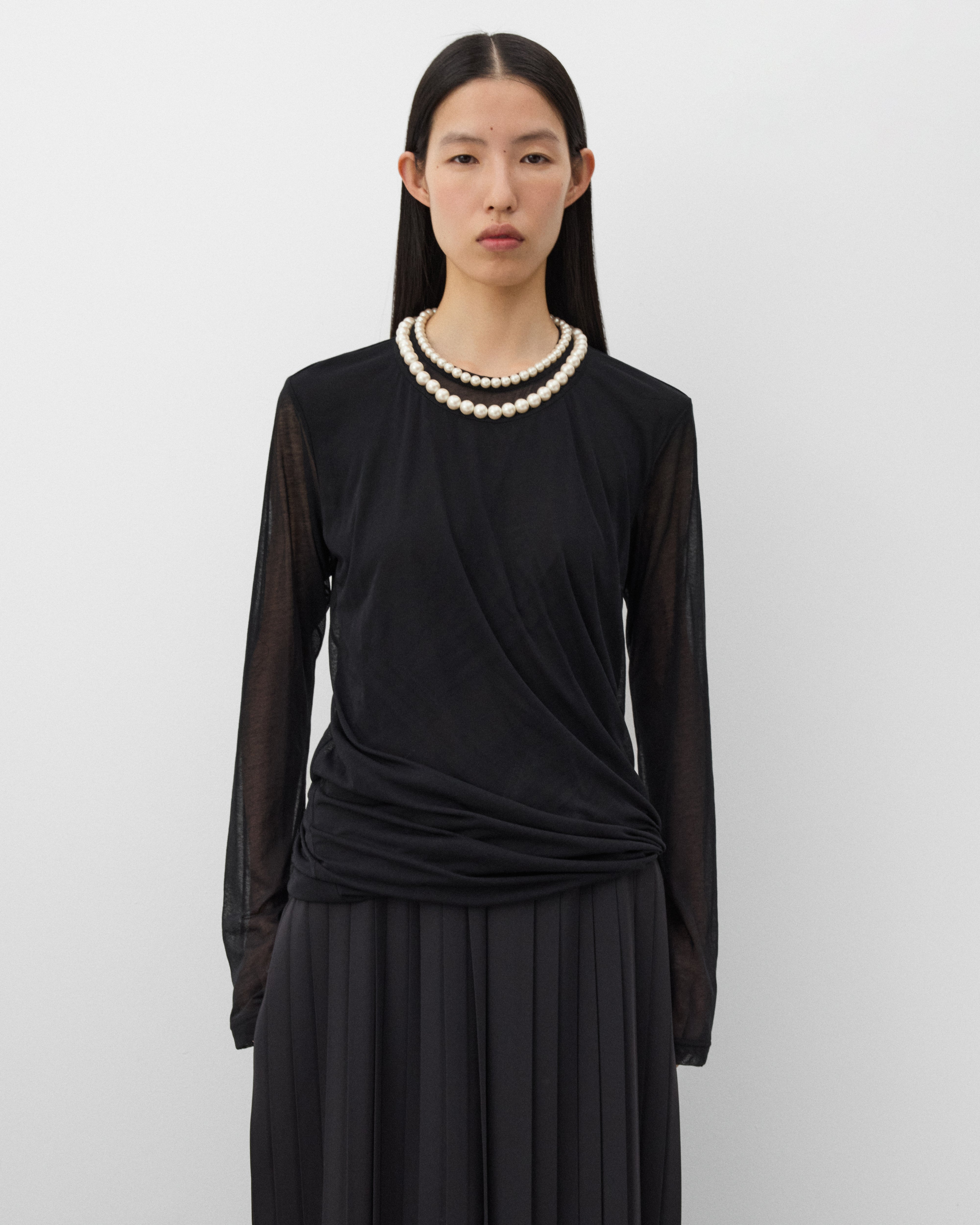 Junya Watanabe: Women's Pearl Neck Top (Black) | Dover Street