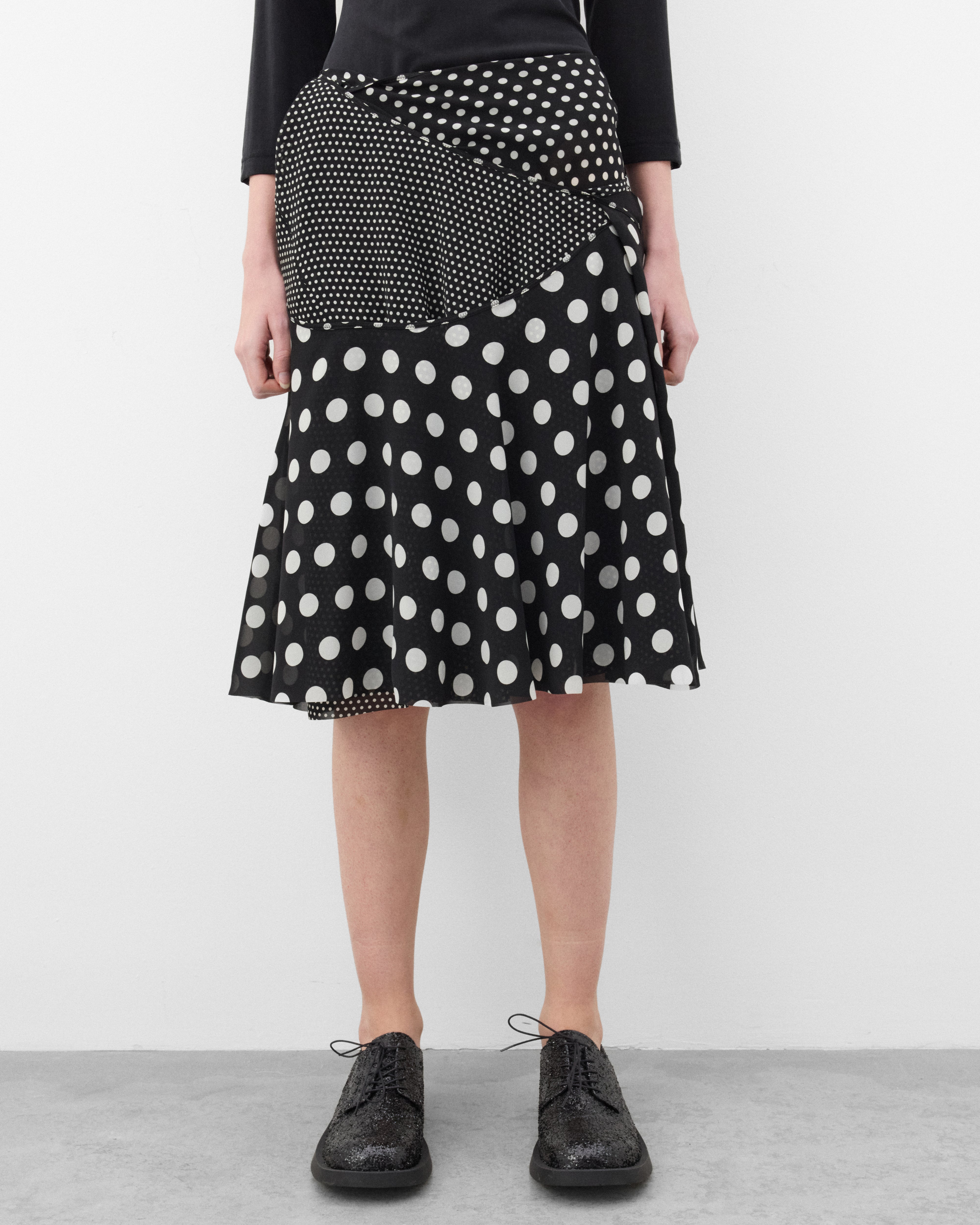 Junya Watanabe: Women's Polka Dot Georgette Skirt (Black/White
