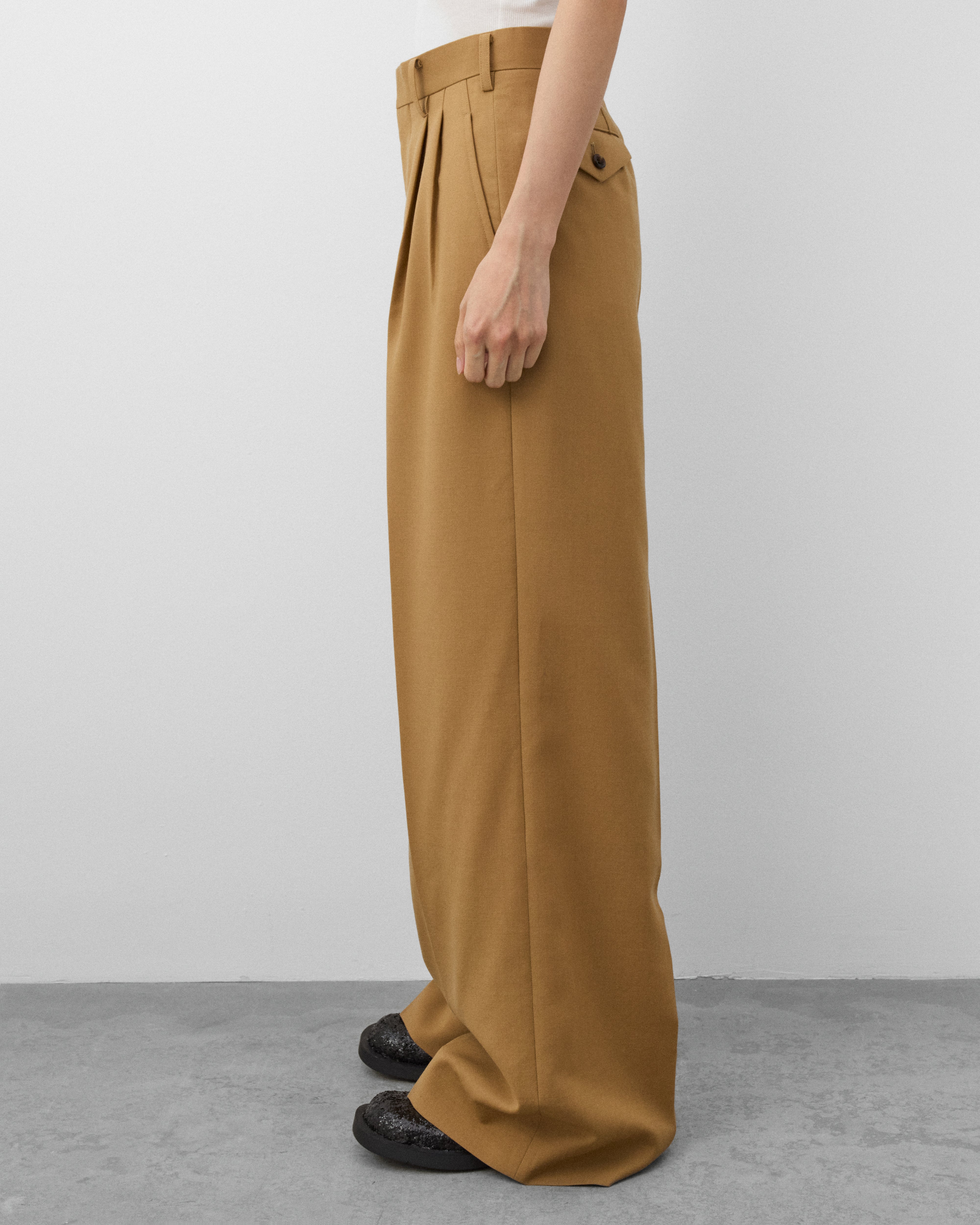 Junya Watanabe: Women's Pleated Trousers (Beige) | Dover Street