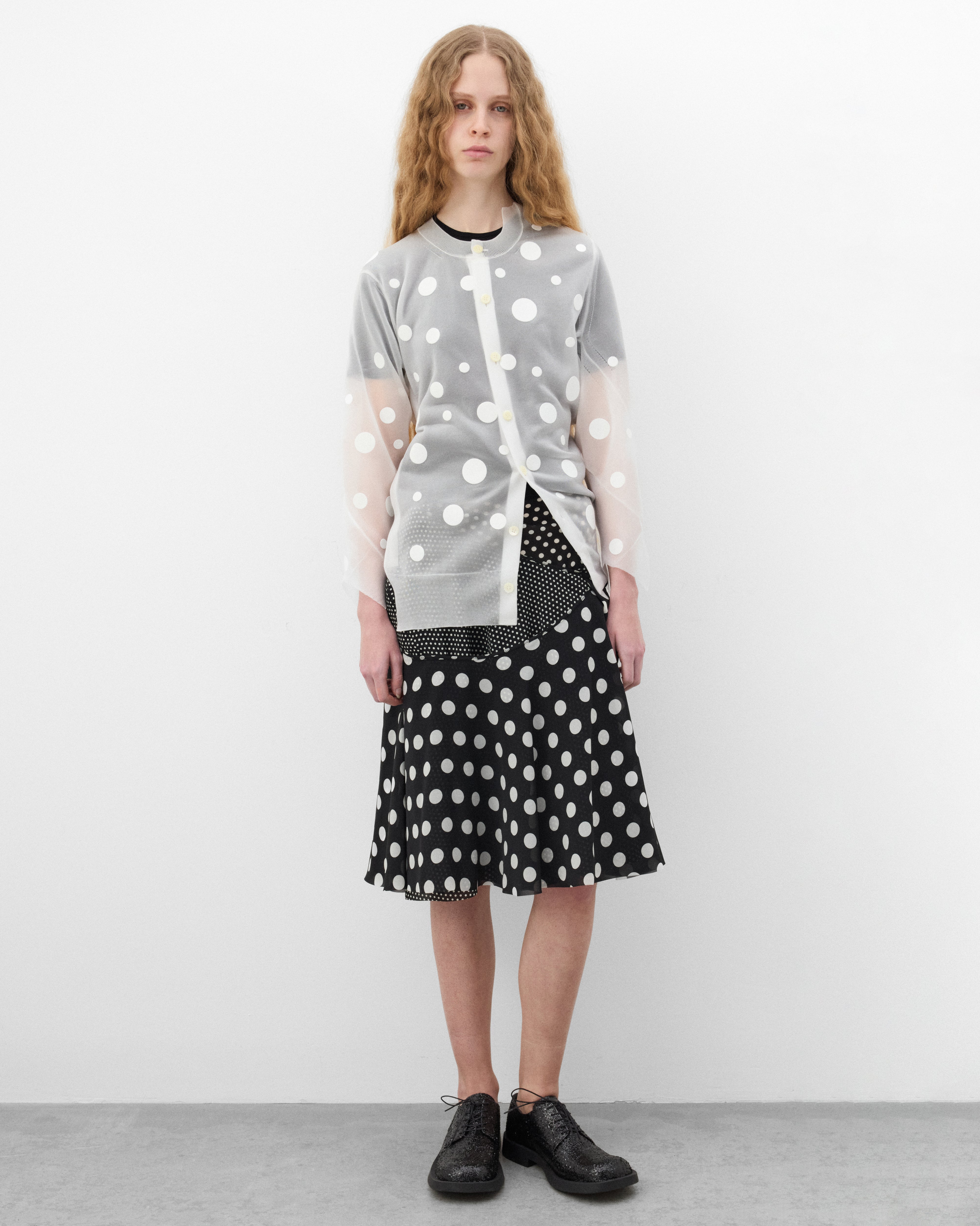 Junya Watanabe: Women's Polka Dot Georgette Skirt (Black/White