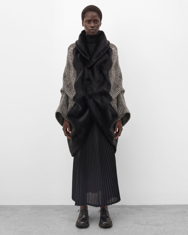 Junya Watanabe - Women's Draped Check & Fur Coat - (Grey/Black)