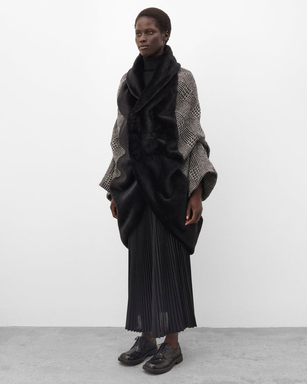 Junya Watanabe - Women's Draped Check & Fur Coat - (Grey/Black)