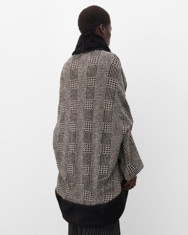 Junya Watanabe - Women's Draped Check & Fur Coat - (Grey/Black)