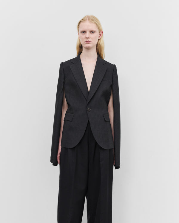 Junya Watanabe - Women's Cut Out Sleeve Blazer - (Charcoal Pin Stripe)