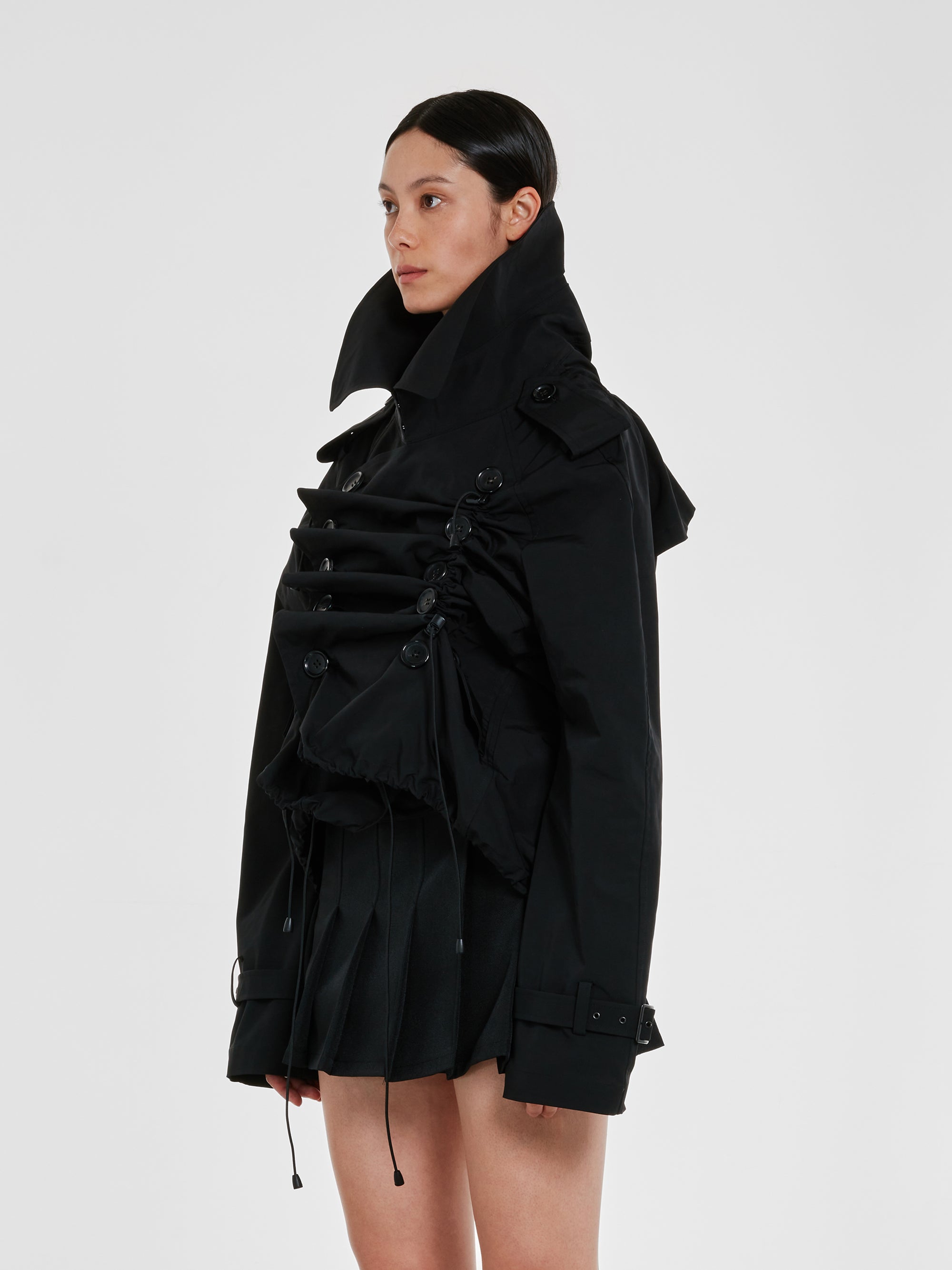 Junya Watanabe - Women’s Buttoned Pea Coat - (Black) view 2
