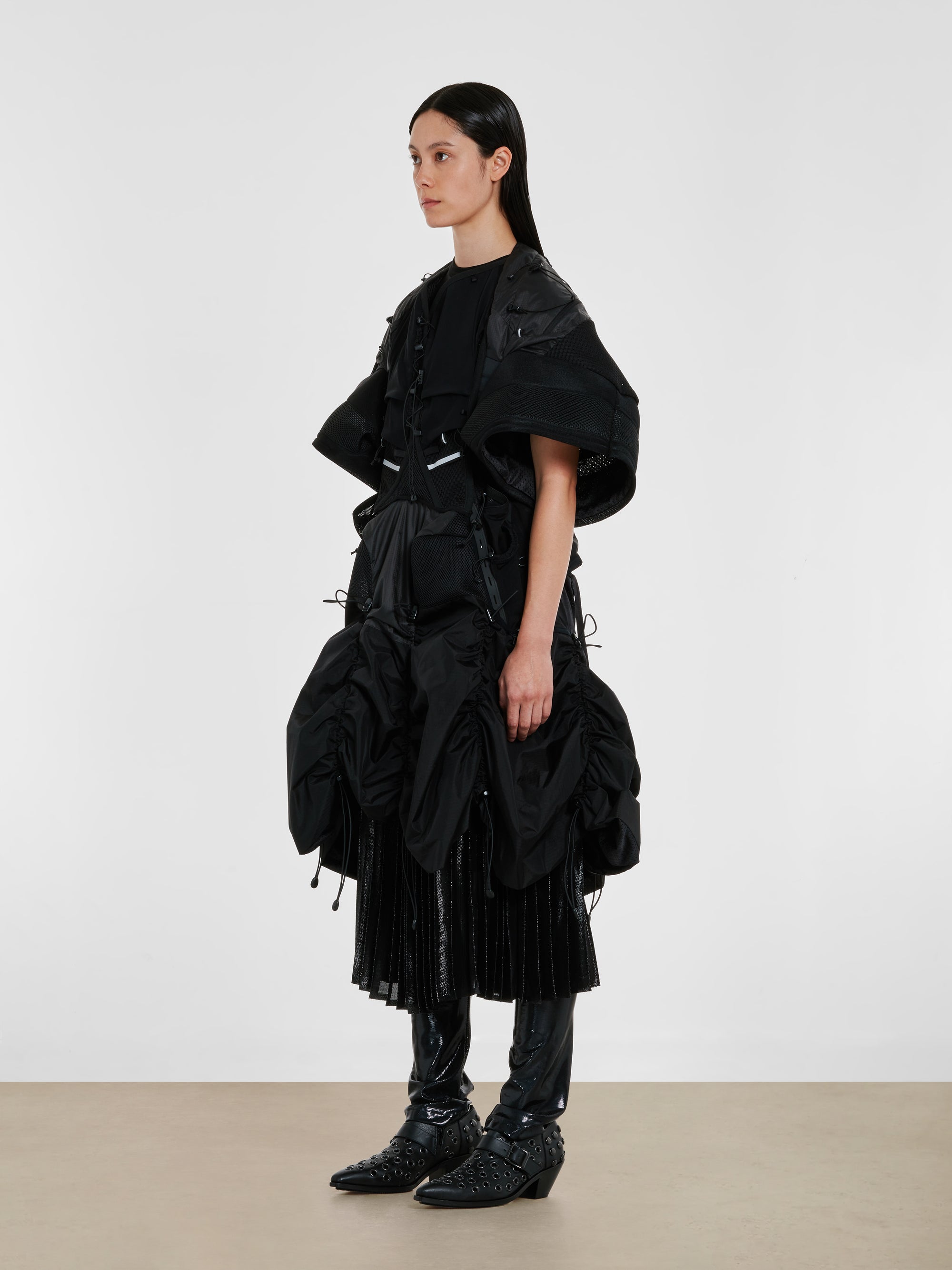 Junya Watanabe - Women’s Drawcord Mesh Dress - (Black Mix) view 2
