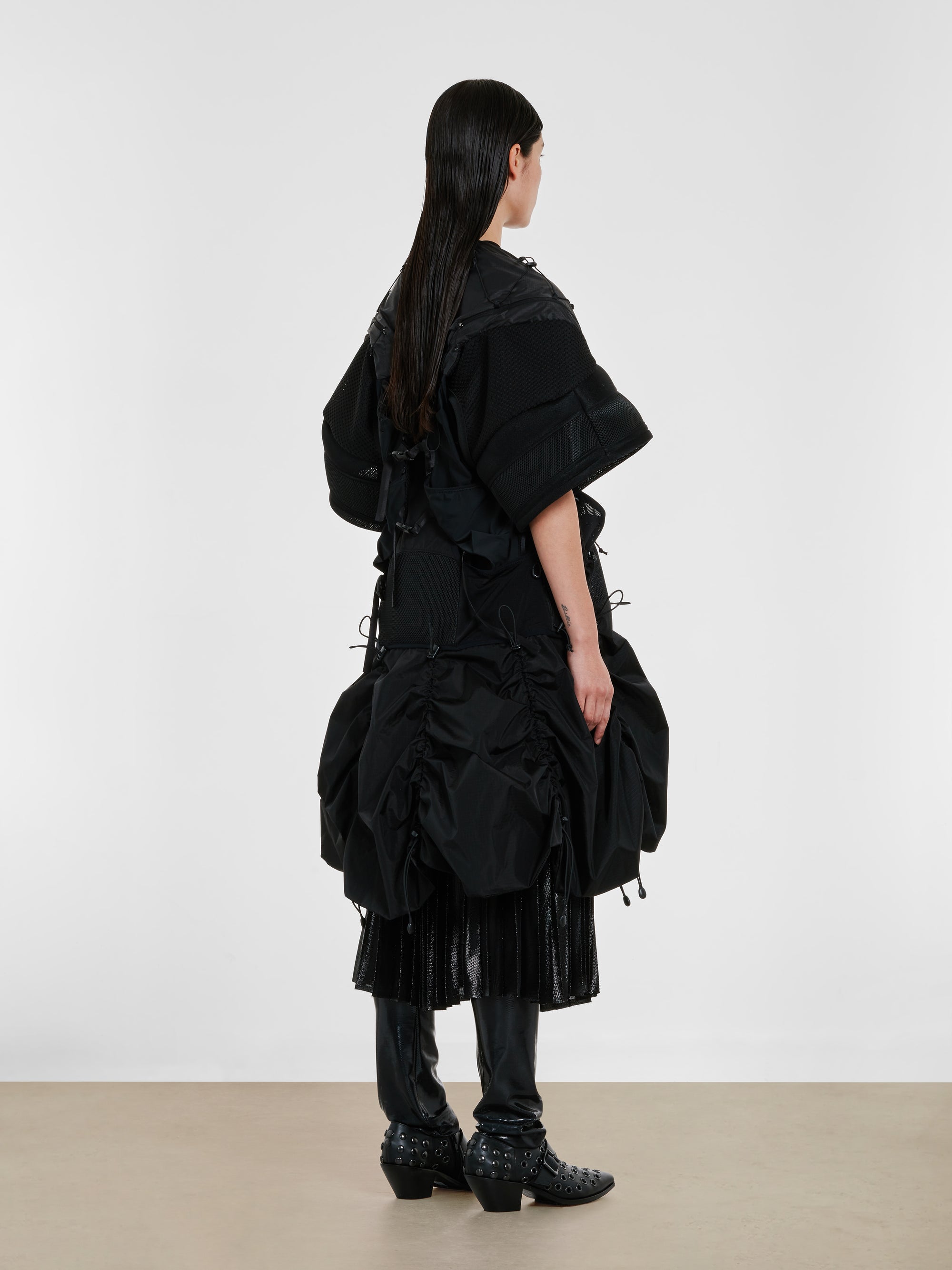 Junya Watanabe - Women’s Drawcord Mesh Dress - (Black Mix) view 3