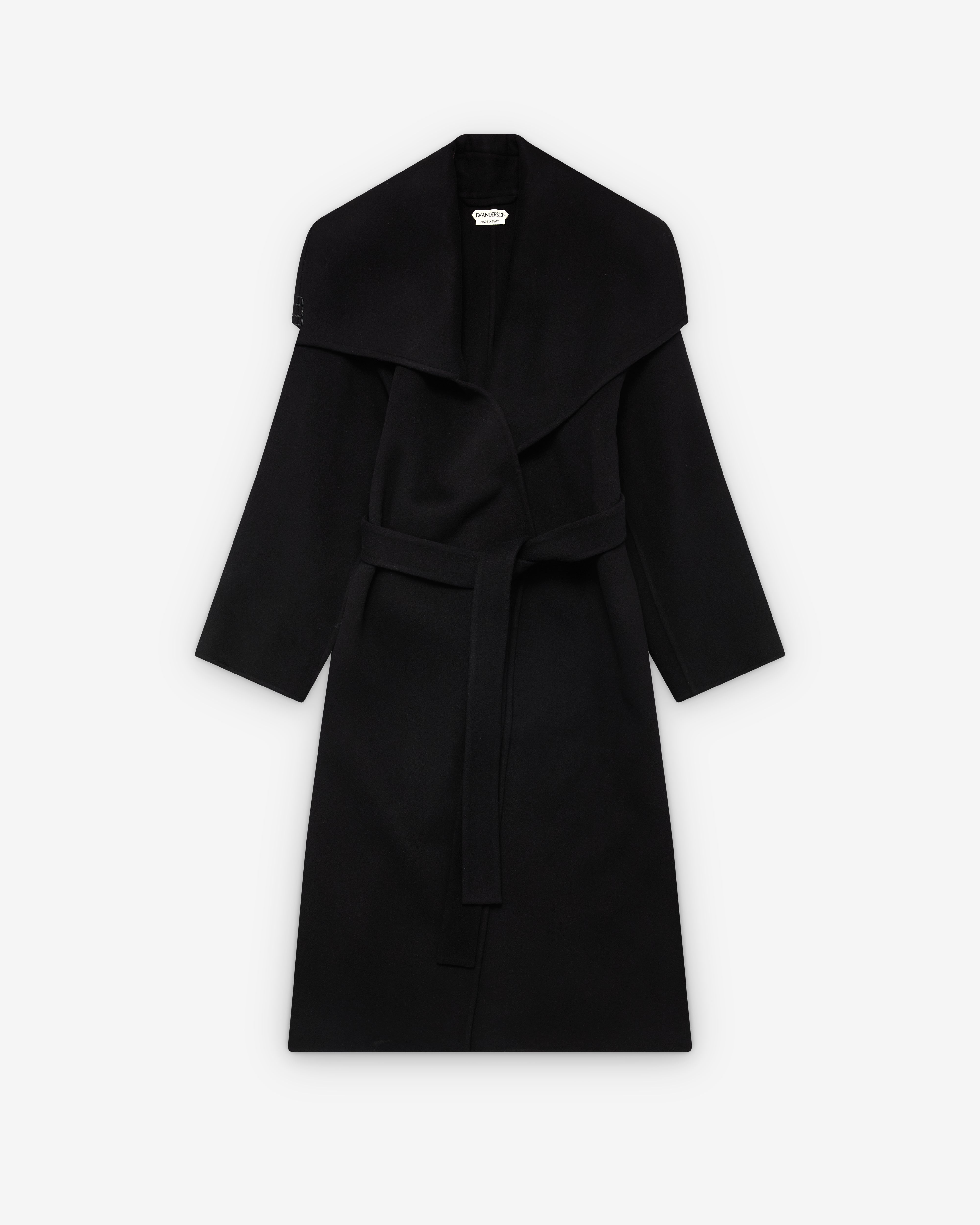 J.W. Anderson: Women's Longline Wrap Front Coat (Black) | DSML E-SHOP