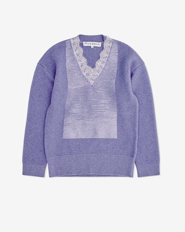 J.W. Anderson - Men's Lace Trim V Neck Jumper - (Lavender)