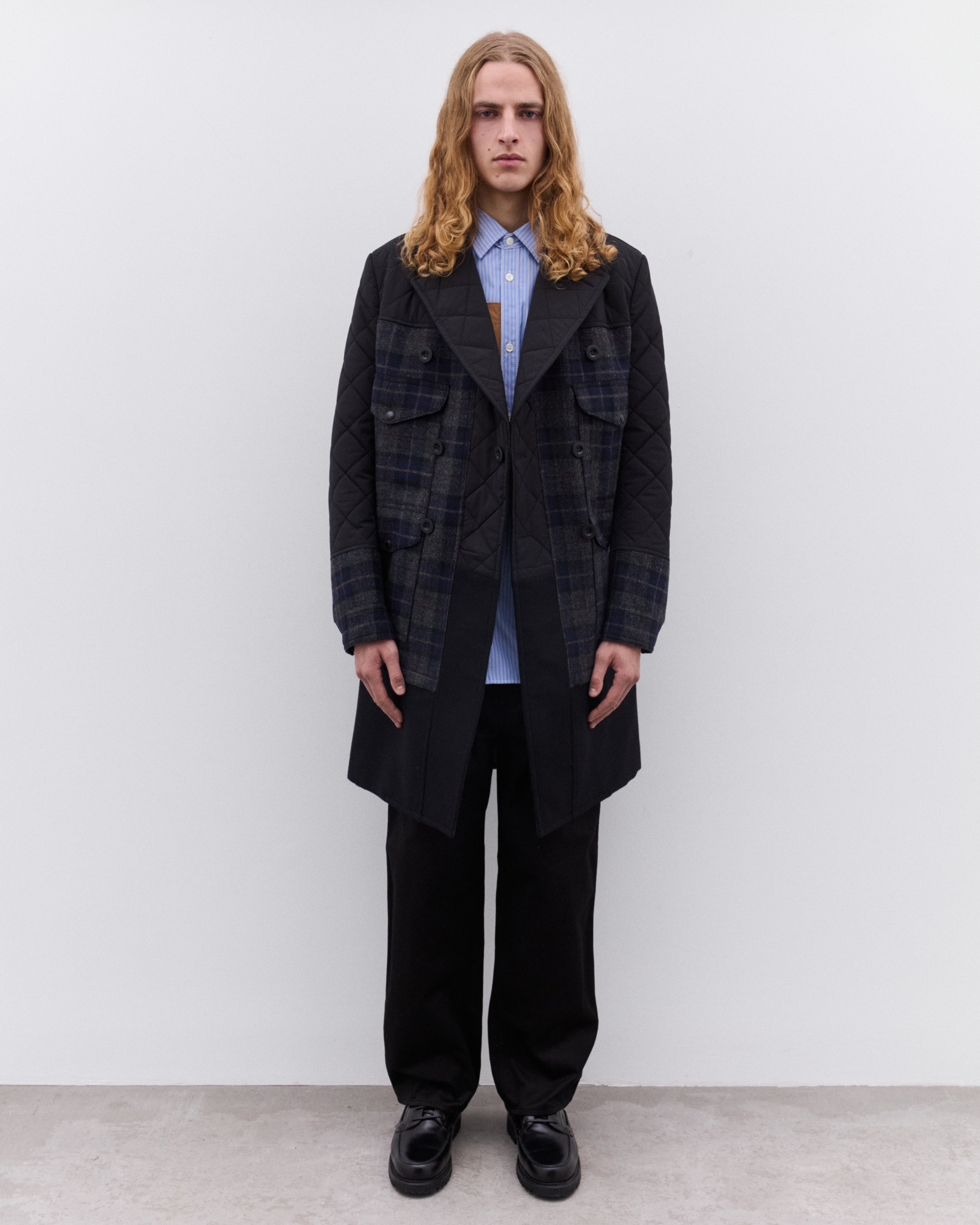 Junya Watanabe Man: Men's Filson Check Quilted Coat (Black/Grey