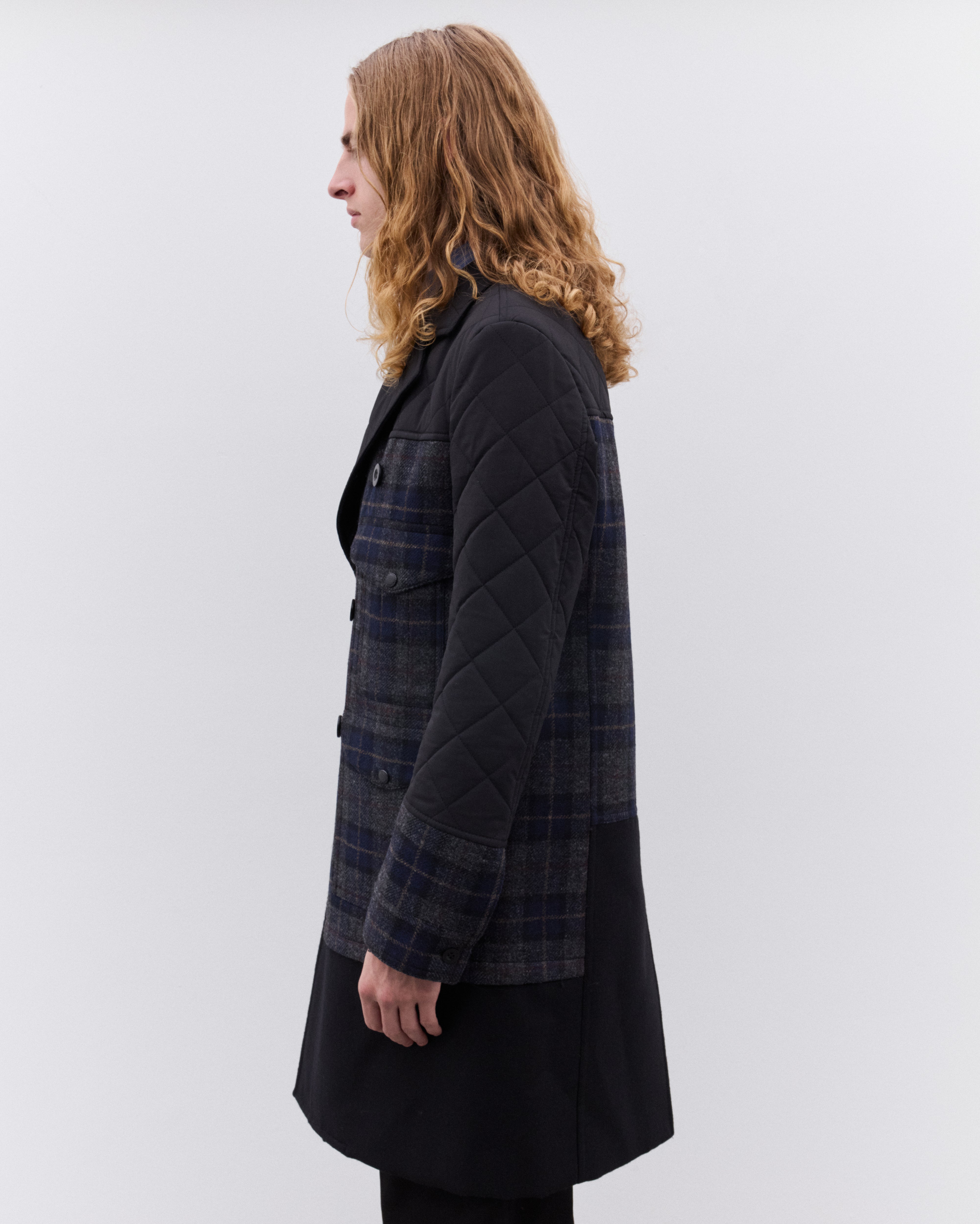 Junya Watanabe Man: Men's Filson Check Quilted Coat (Black/Grey