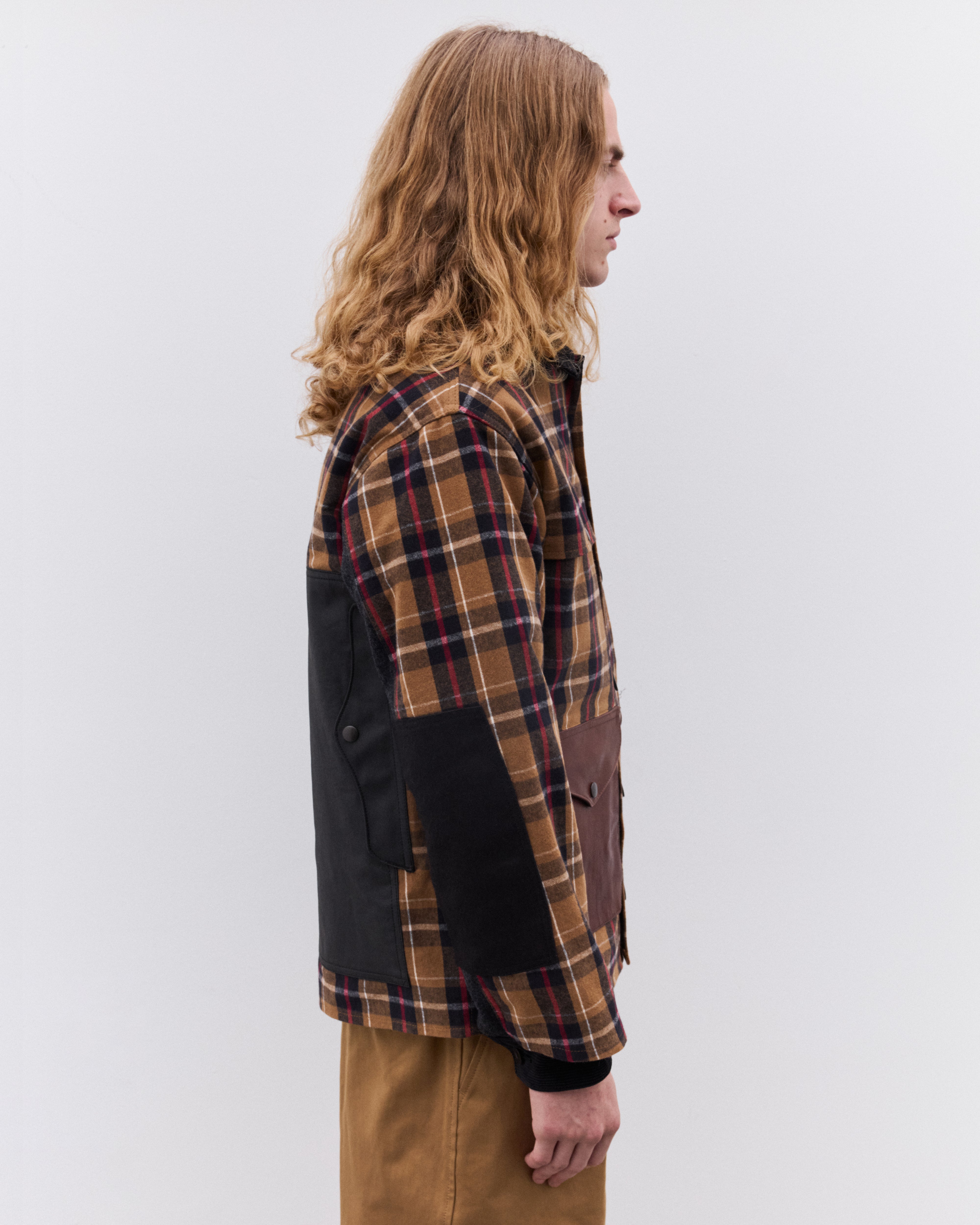今期JUNYA WATANABE ブラウン系チェックネルシャツ Lサイズ Junya Watanabe Man: Filson Men's Flannel Check x Leather Jacket