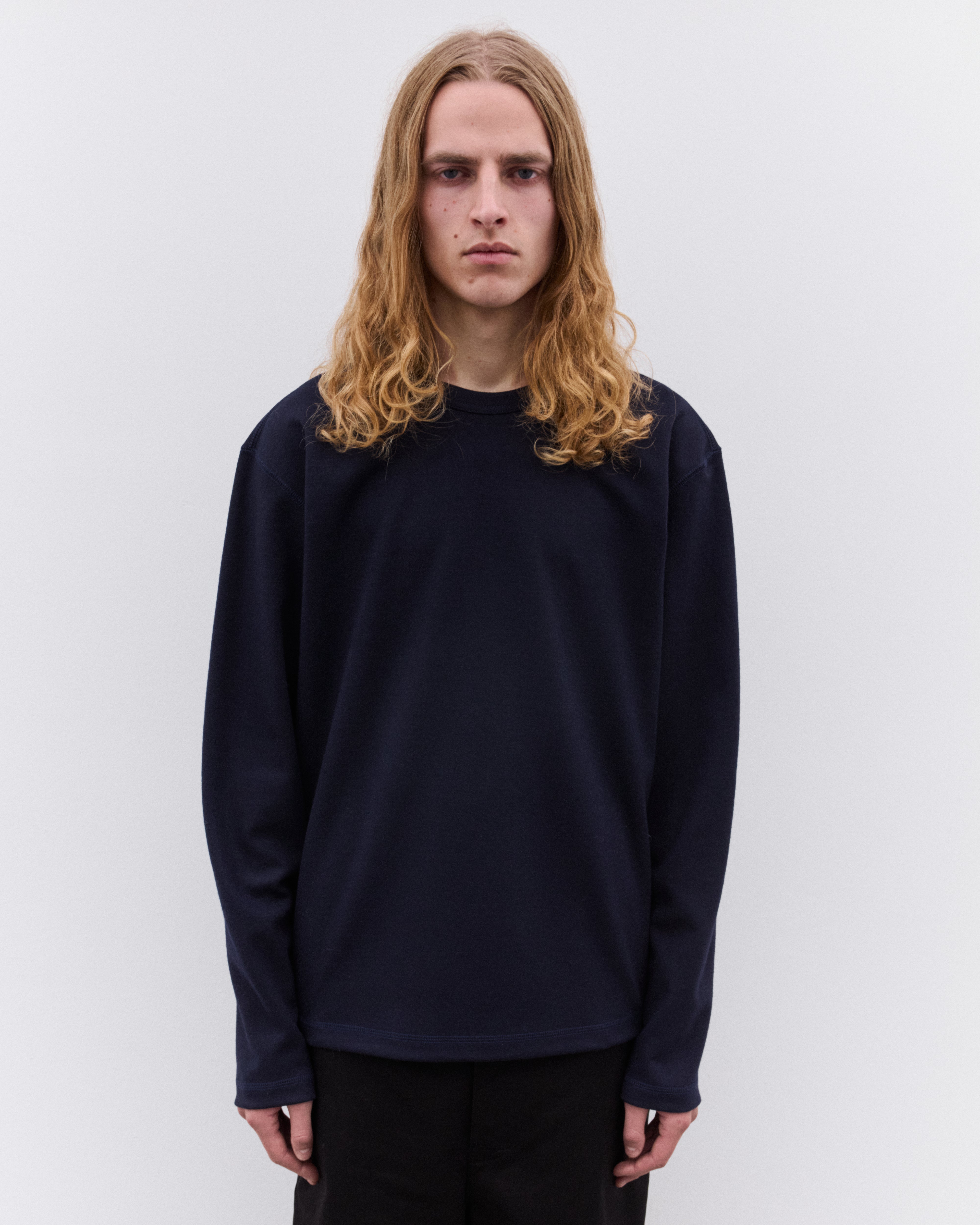 Junya Watanabe Man: Men's Wool Long Sleeve T-Shirt (Navy) | DSML E