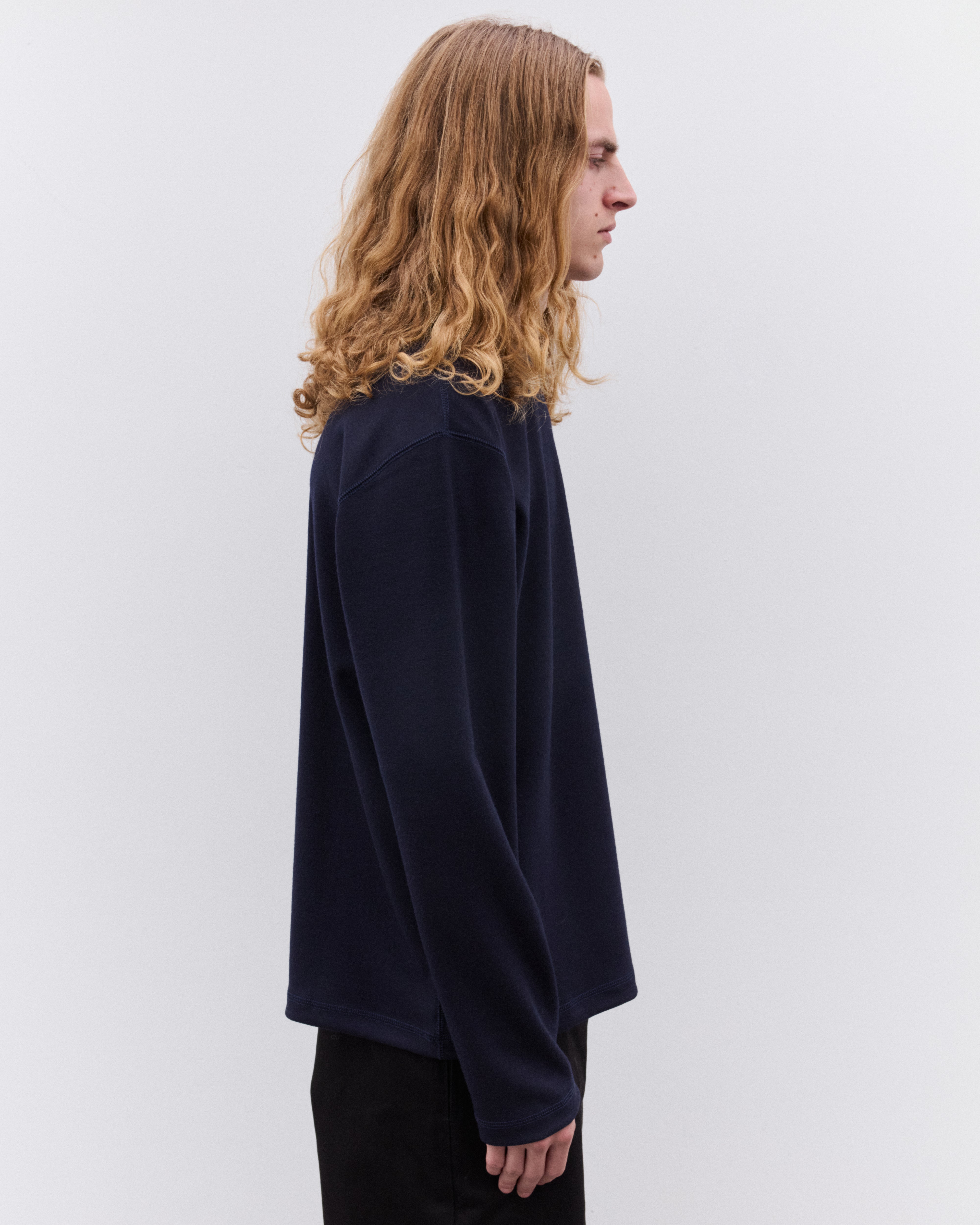 JUNYA WATANABE MAN 後染ネルシャツ 長袖S Junya Watanabe Man: Men's Wool Long Sleeve T-Shirt (Navy) | DSML E