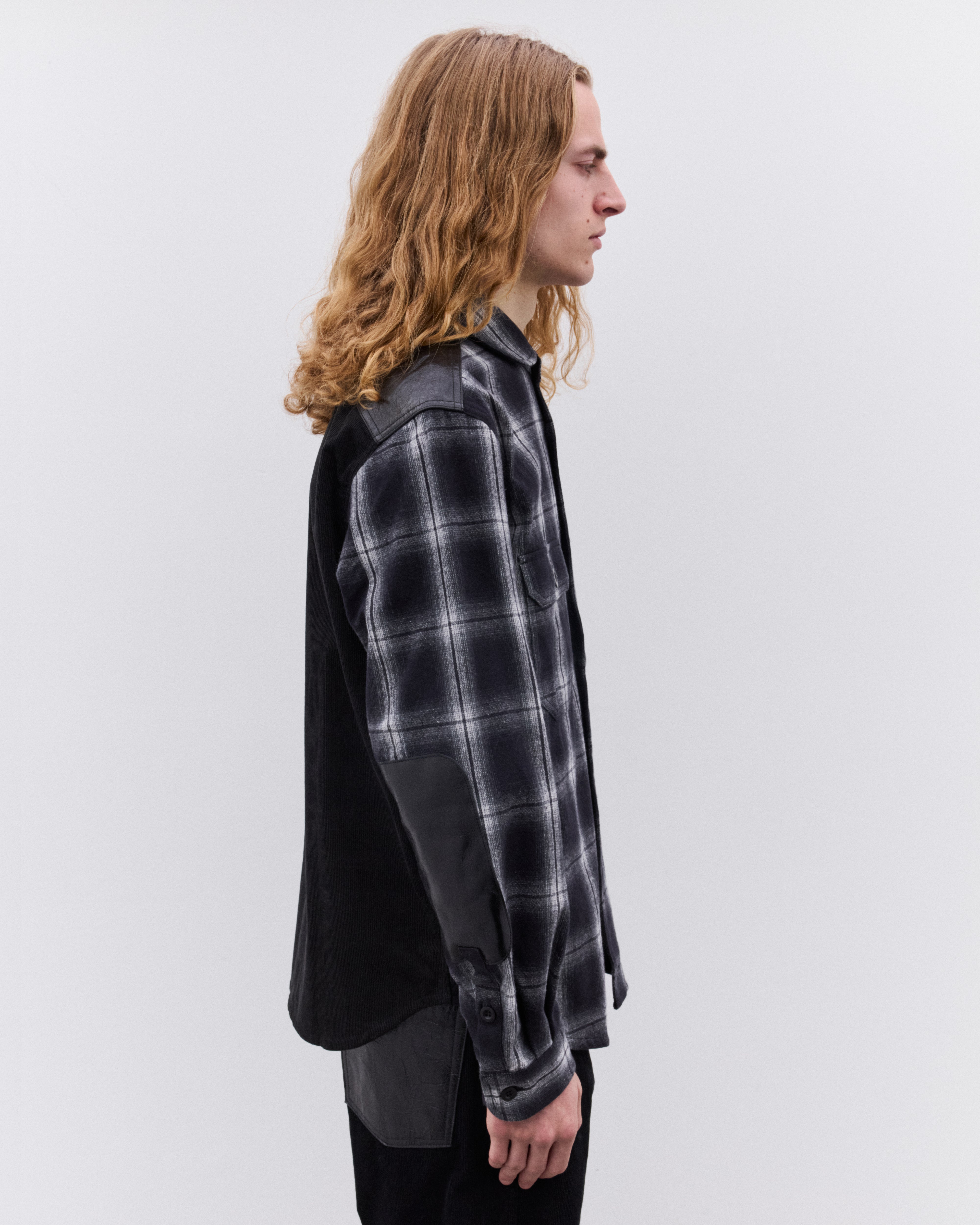 伊七郎 Junya Watanabe Man: Men's Check Panelled Shirt (Black/White