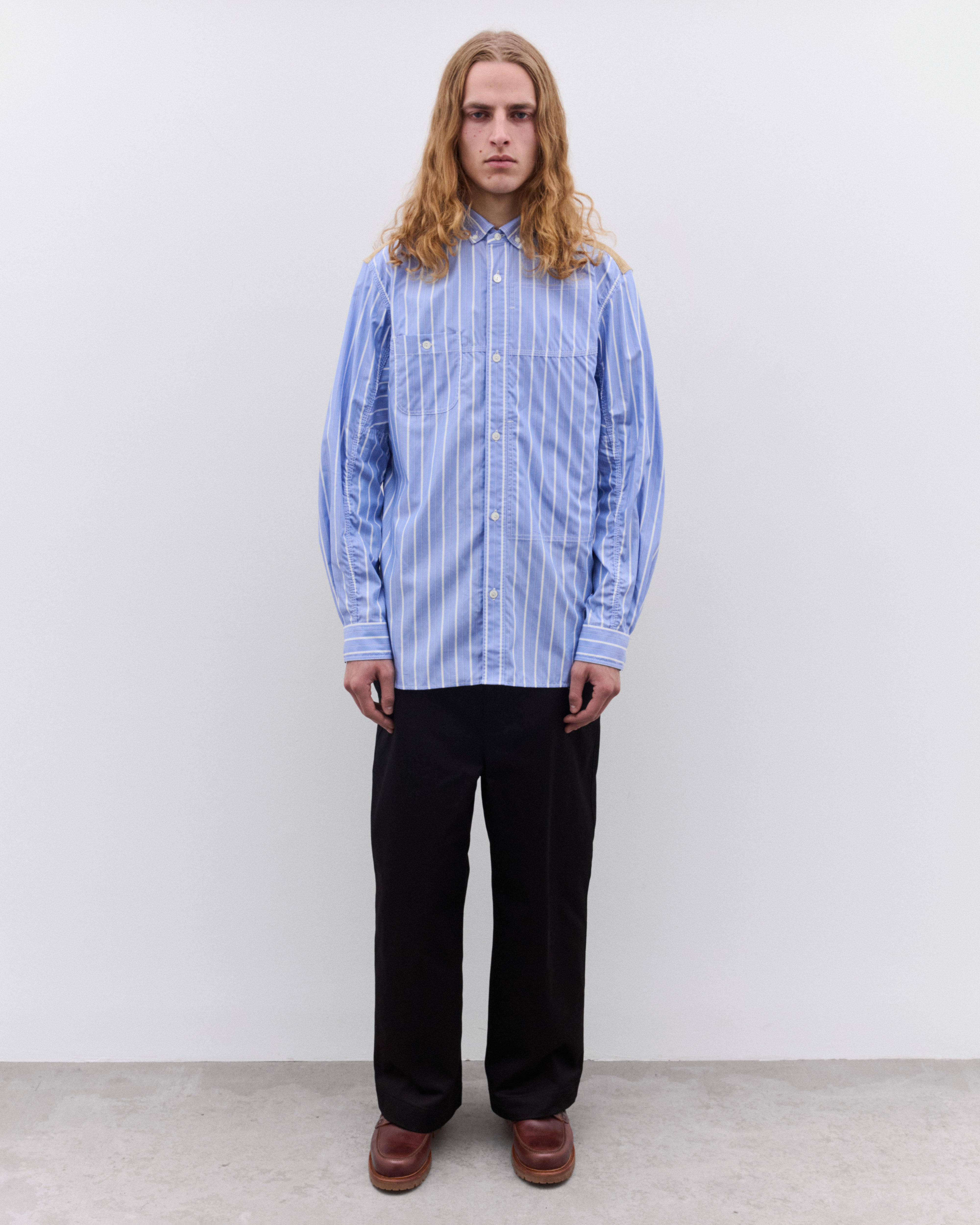 ＫＡＯＲＵ【Shoppingcart】ネトフリ Junya Watanabe Man: Men's Striped and Canvas Shirt (Blue