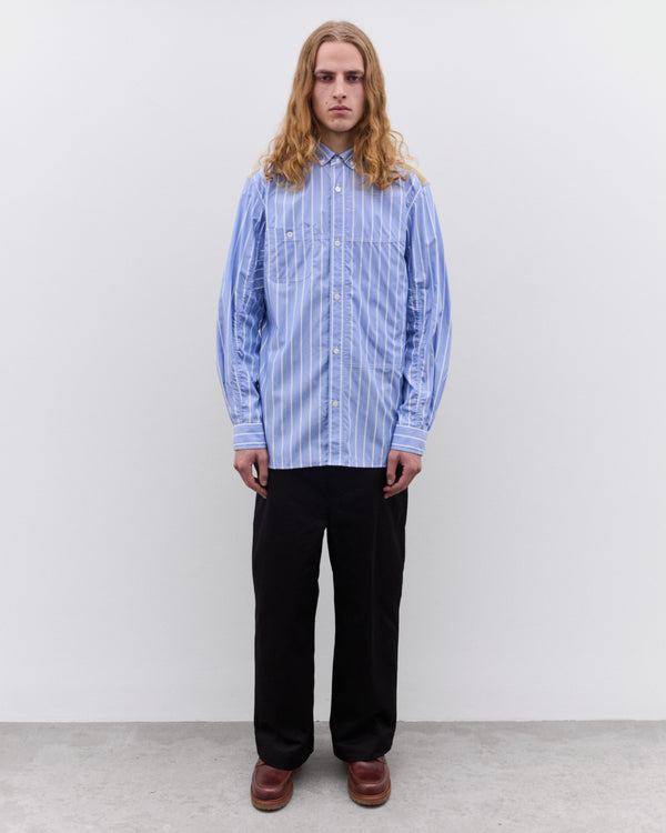 Junya Watanabe Man - Men’s Striped and Canvas Shirt - (Blue/Beige)