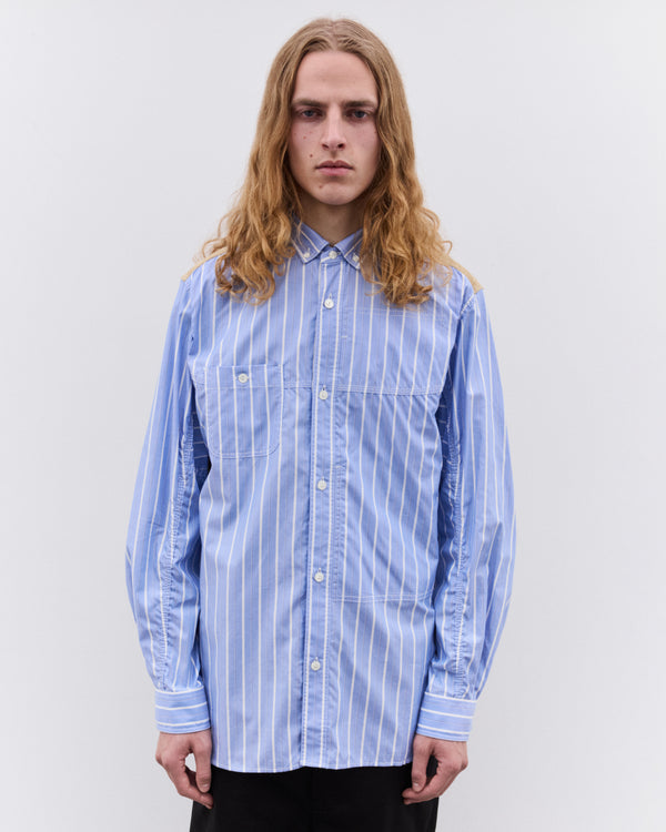 Junya Watanabe Man - Men’s Striped and Canvas Shirt - (Blue/Beige)