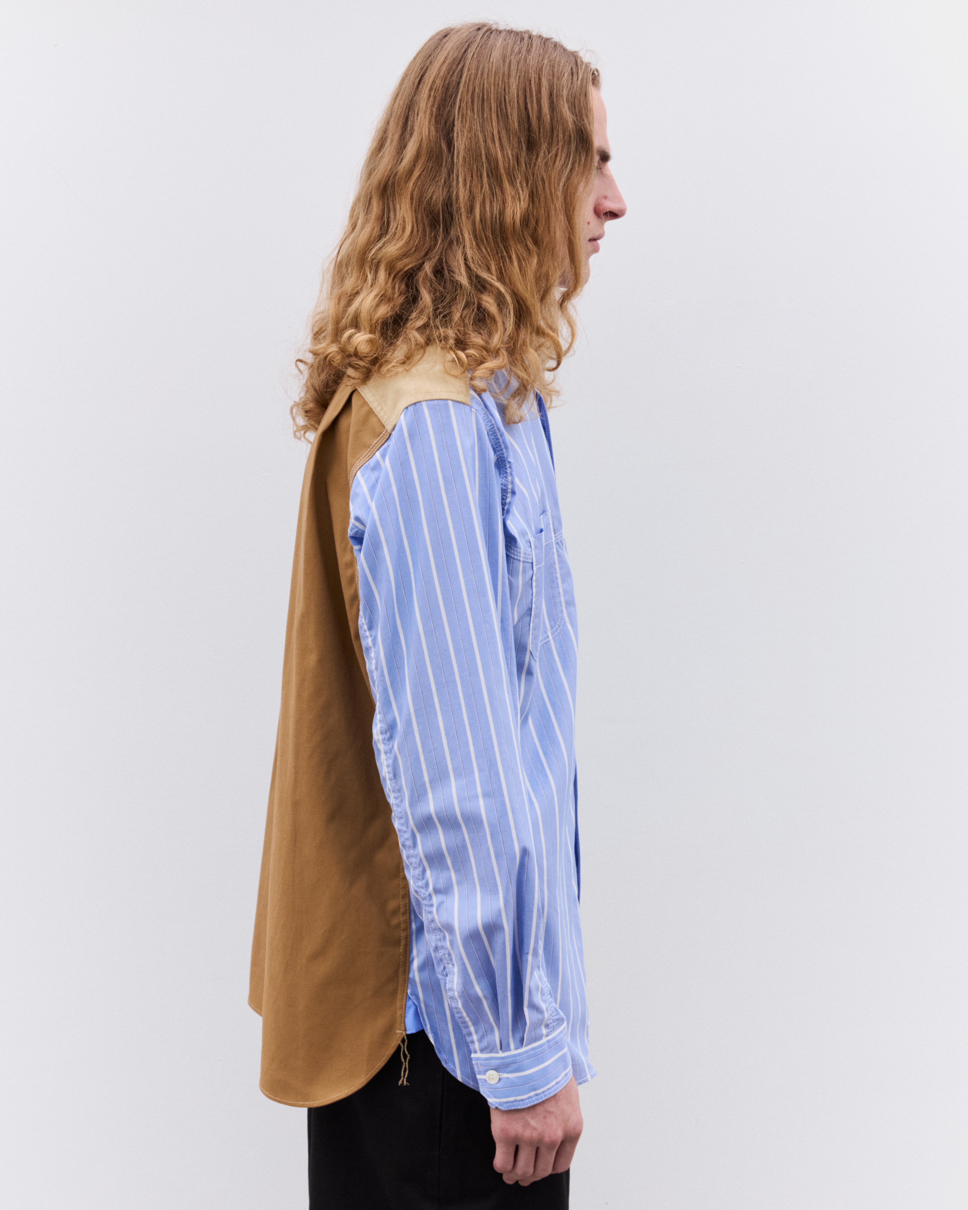 CNBLUEコレクション Junya Watanabe Man: Men's Striped and Canvas Shirt (Blue/Beige