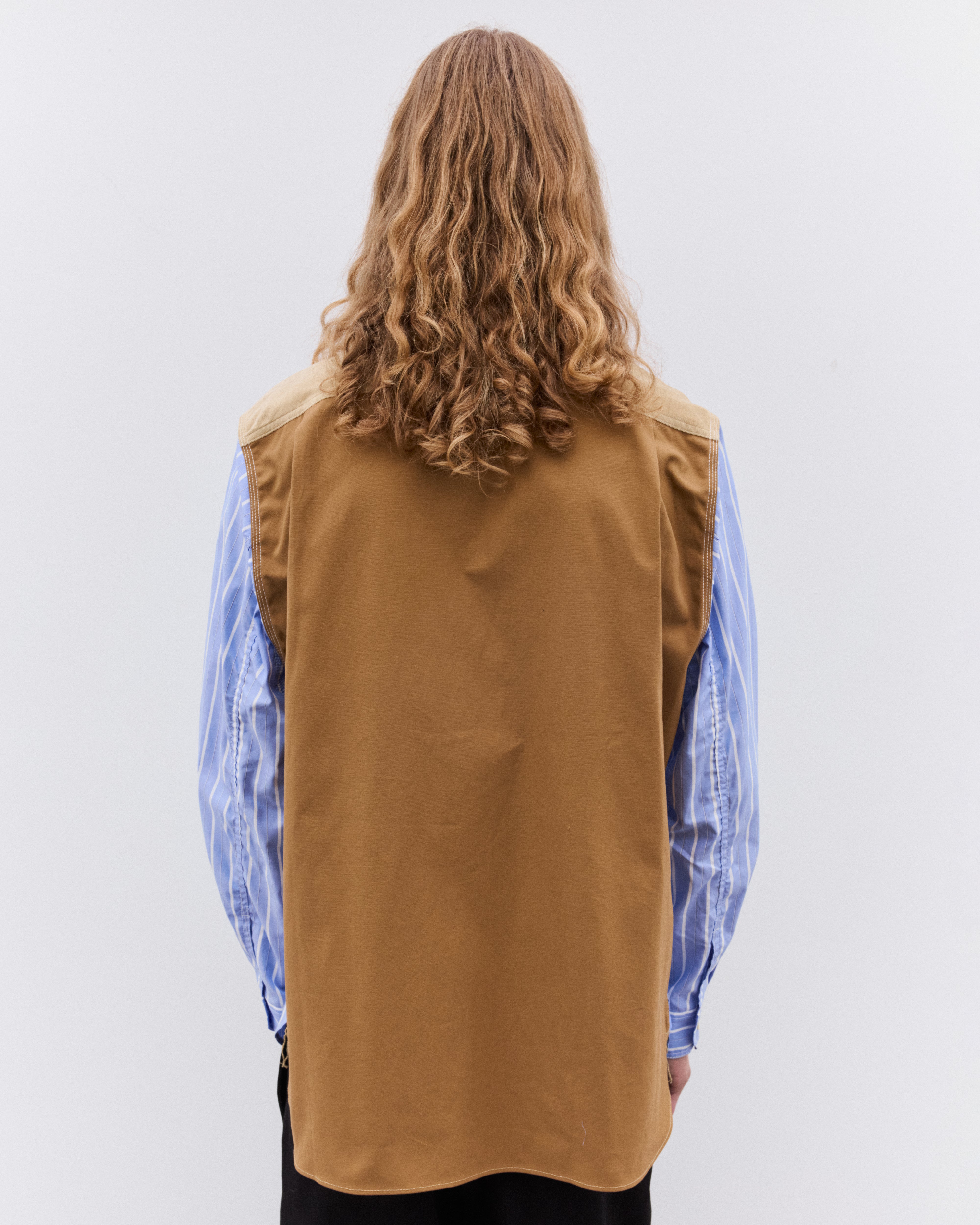 Junya Watanabe Man: Men's Striped and Canvas Shirt (Blue