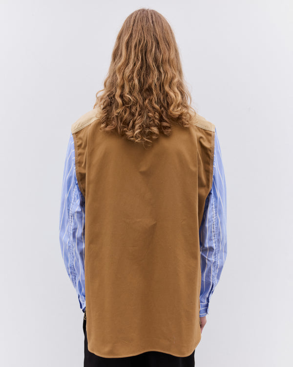 Junya Watanabe Man - Men’s Striped and Canvas Shirt - (Blue/Beige)