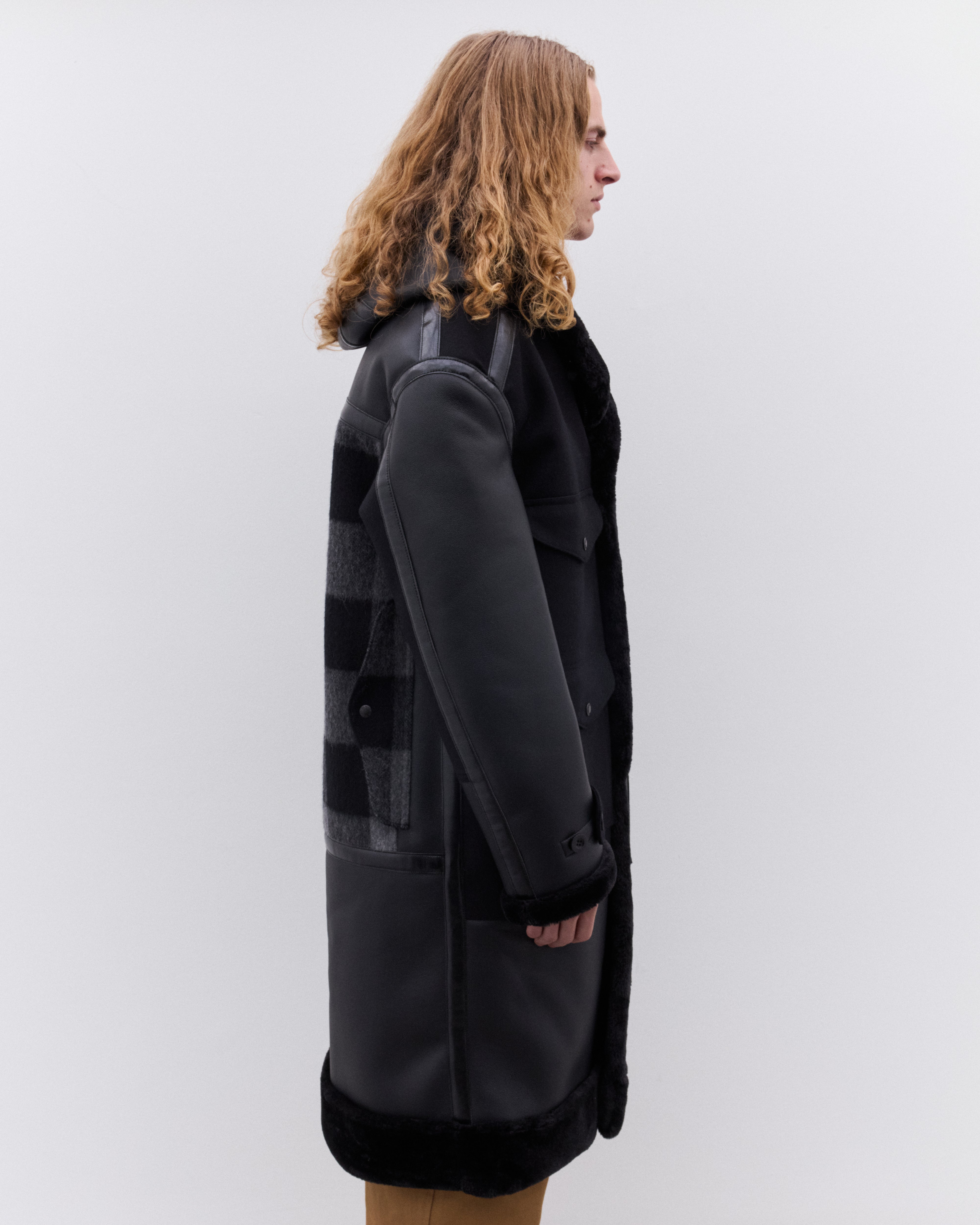 Junya Watanabe Man: Men's Filson Faux Fur Trimmed Coat (Black