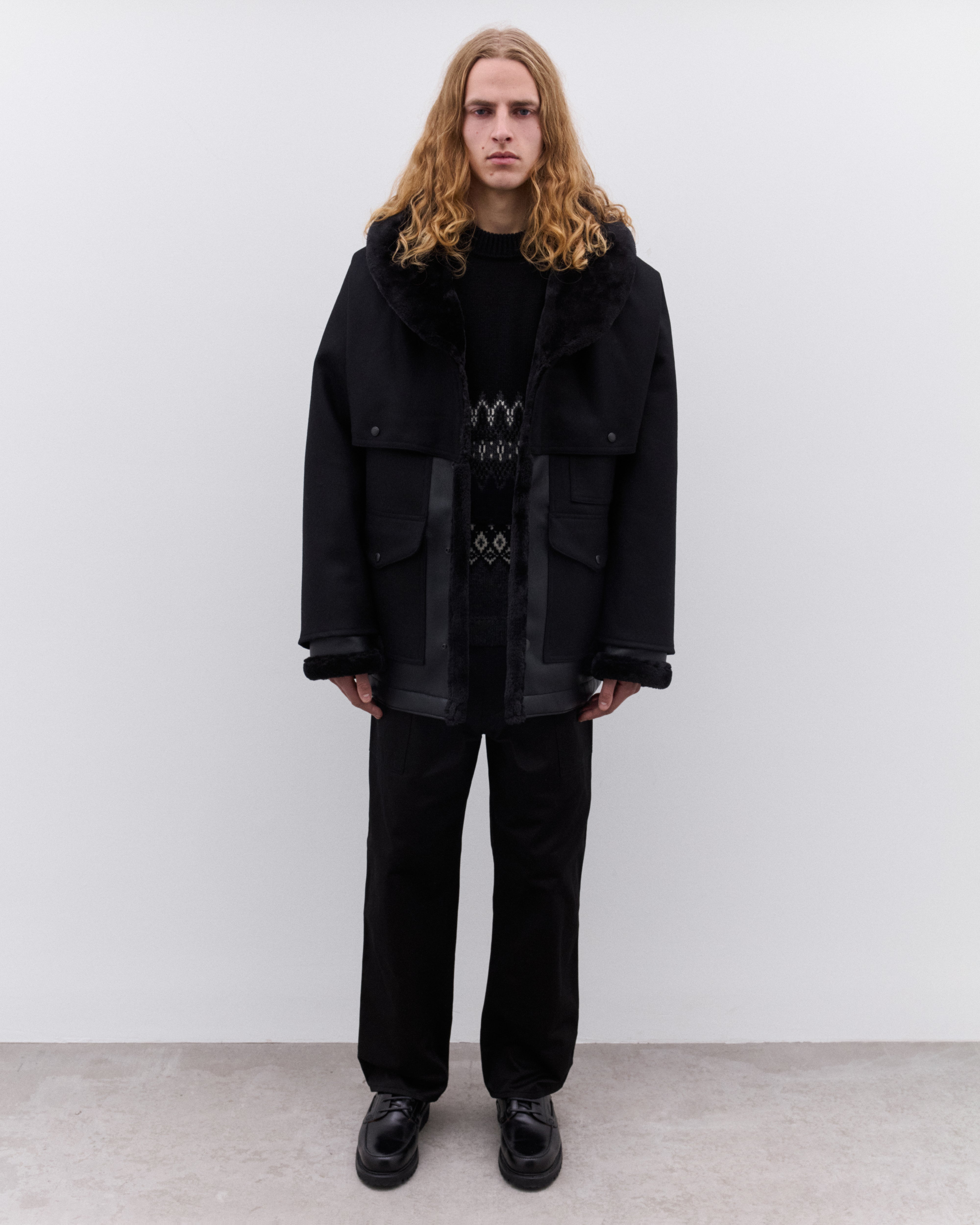 Junya Watanabe Man: Men's Shawl Collar Coat (Black) | Dover Street