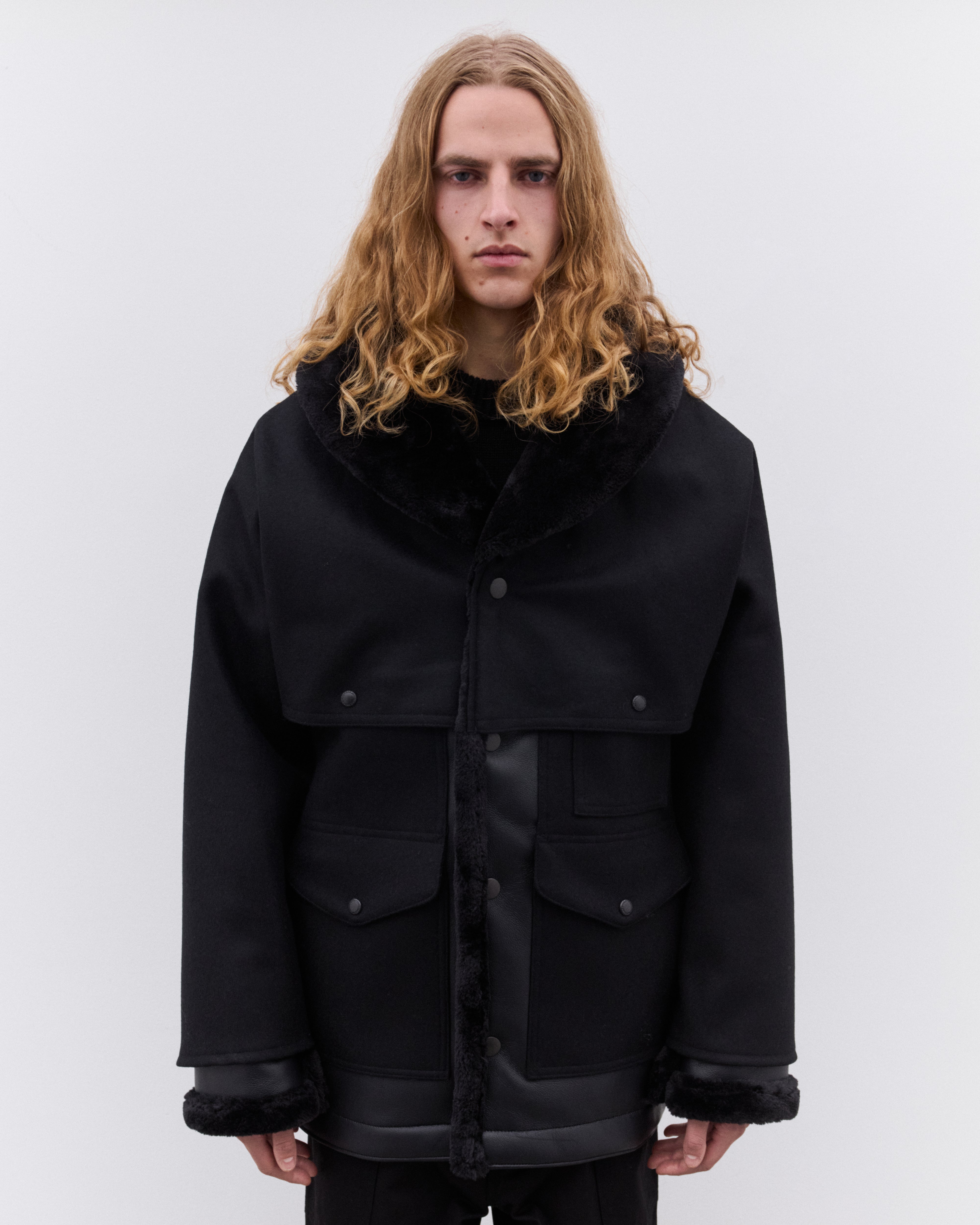 Junya Watanabe Man: Men's Shawl Collar Coat (Black) | Dover Street