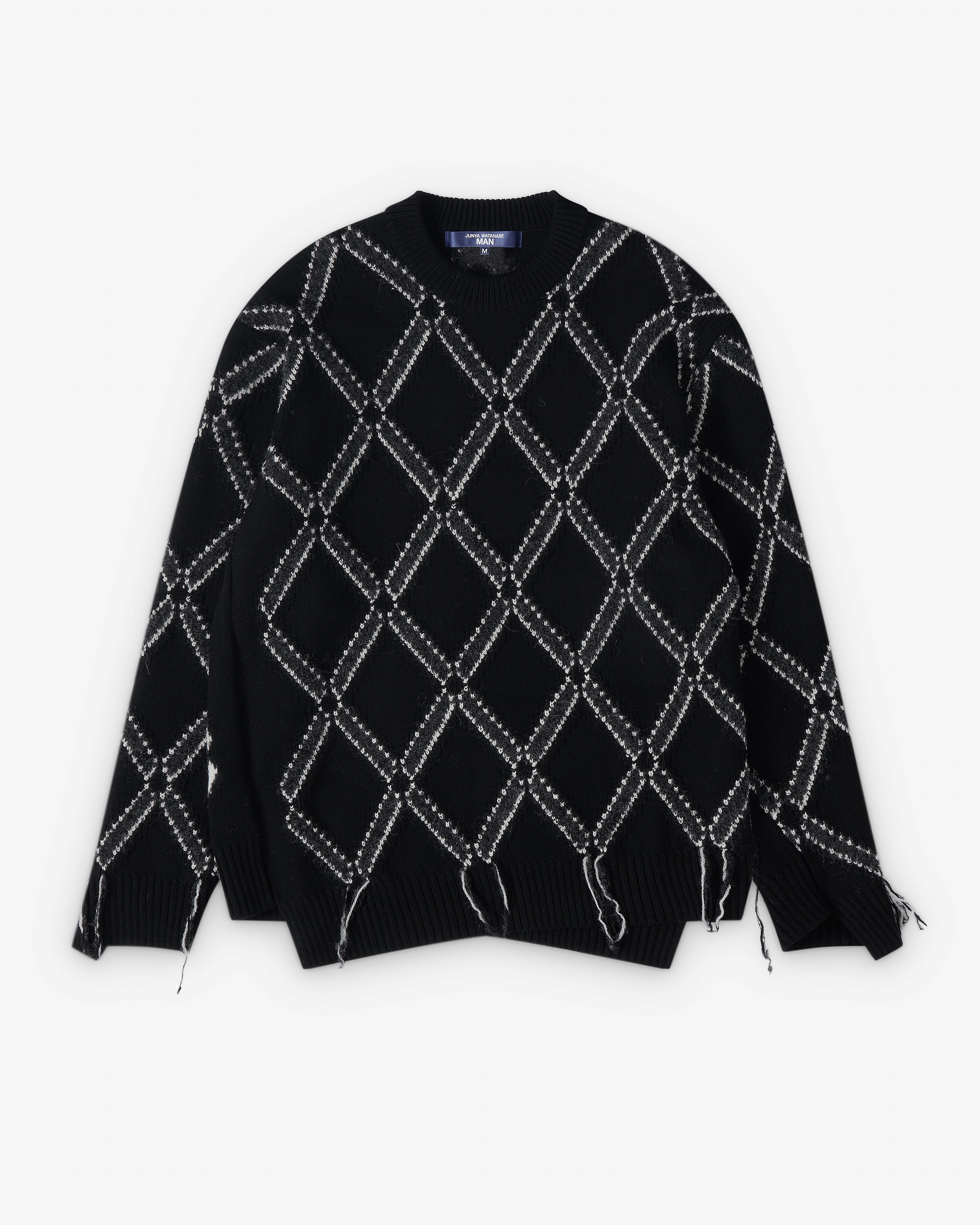 Junya Watanabe Man: Men's Wool Intarsia Sweater (Black) | Dover