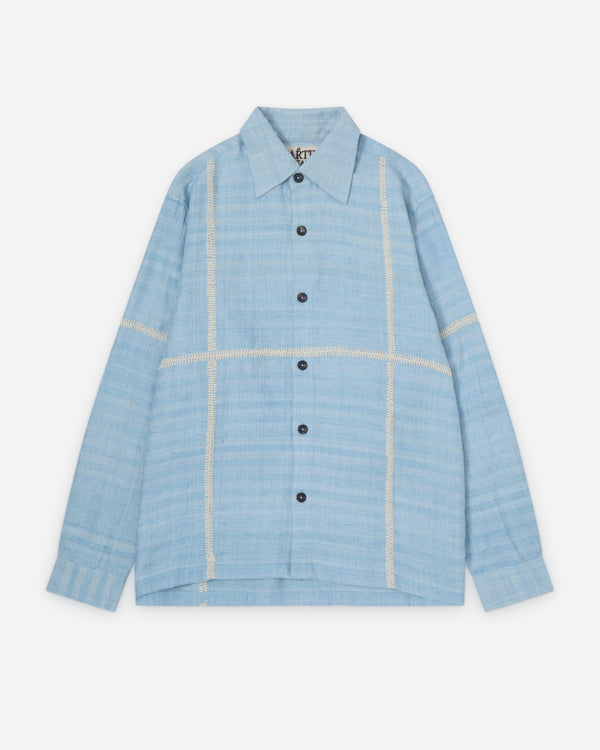 Kartik Research - Men's Hand Embroidered Rabari Shirt - (Sky/Peach)