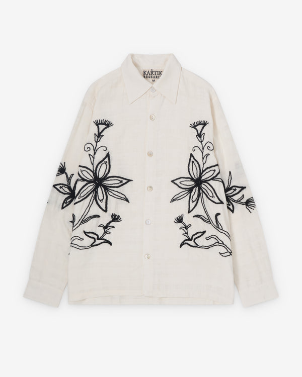 Kartik Research - Men's Hand Embroiedered Shirt - (White/Black)