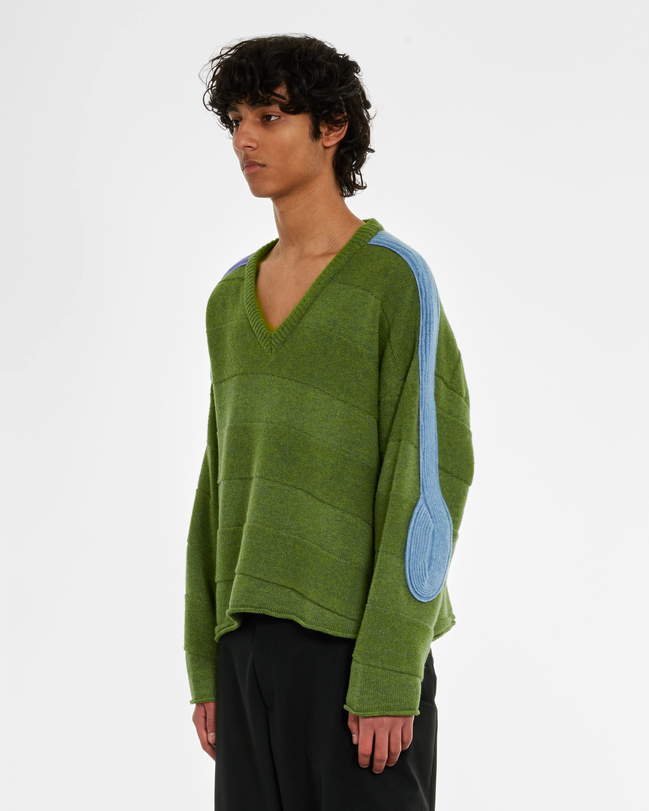 Kiko Kostadinov - Men's Delian V-Neck Jumper - (Melange Green)