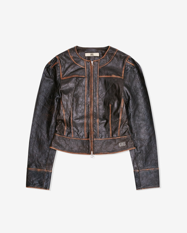 KNWLS - Women's Collarless Leather Jacket - (Brown)