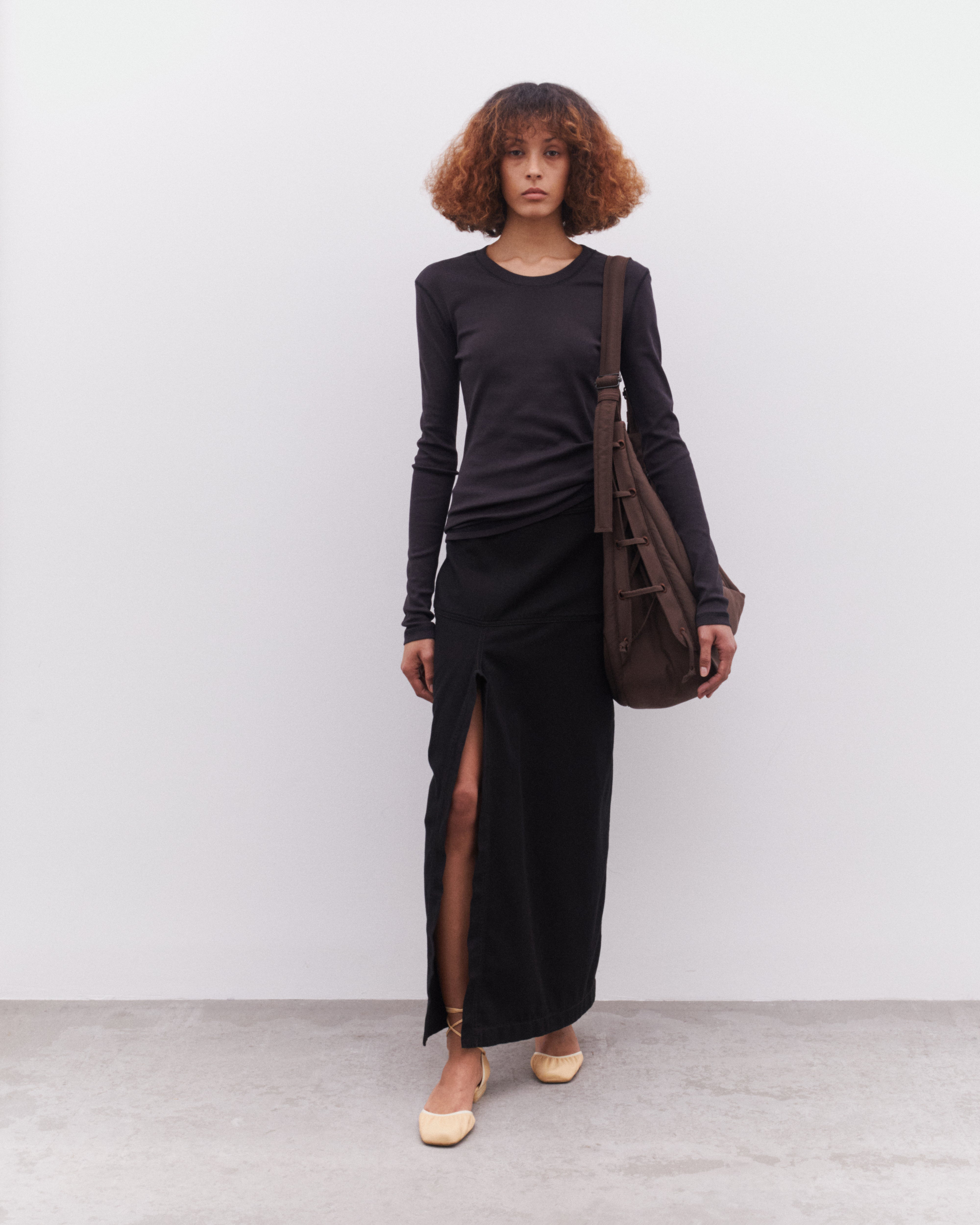 Lemaire: Women's Rib Long Sleeve T-Shirt (Charcoal) | DSML E-SHOP