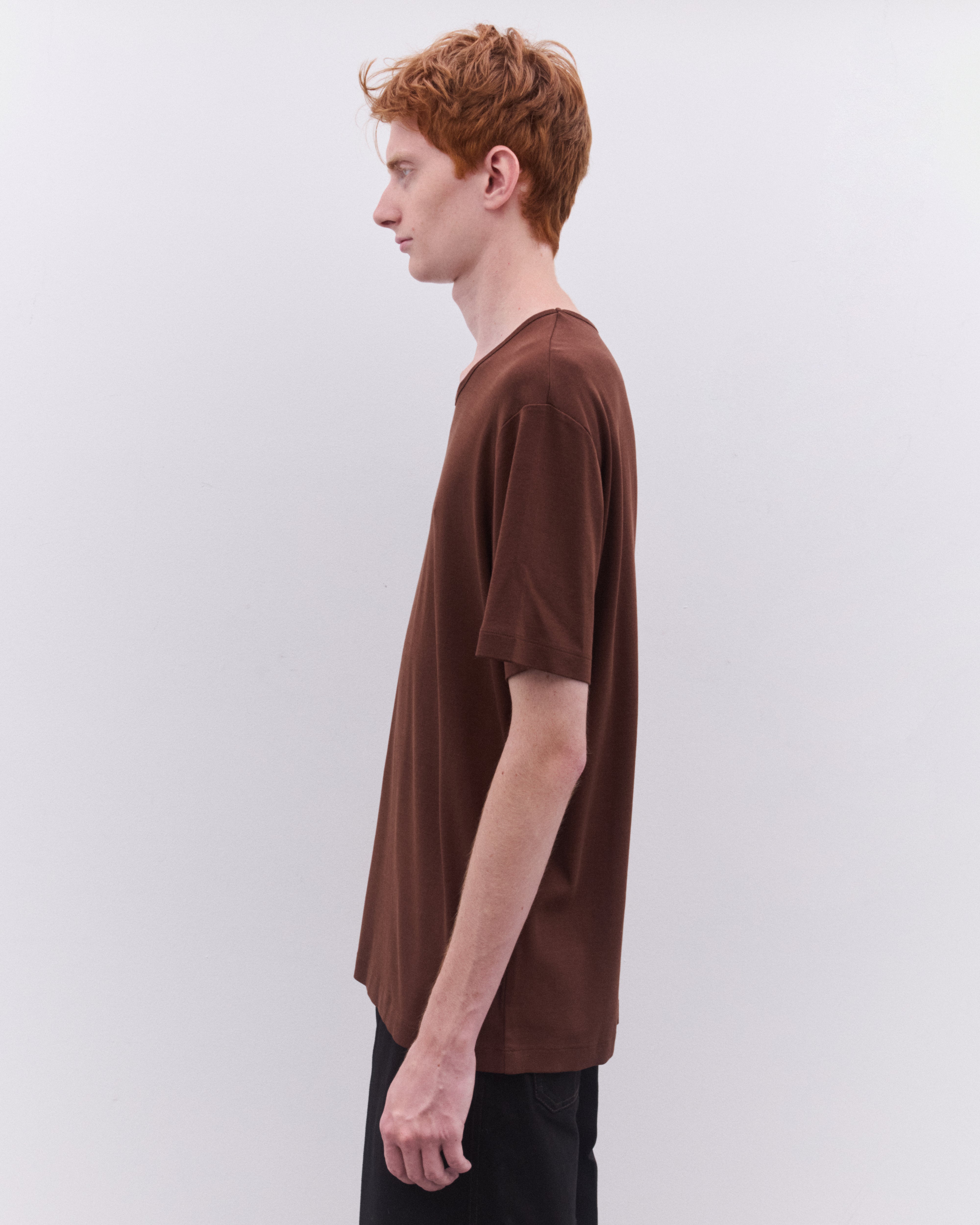Lemaire: Men's Rib U Neck T-Shirt (Brown) | DSML E-SHOP