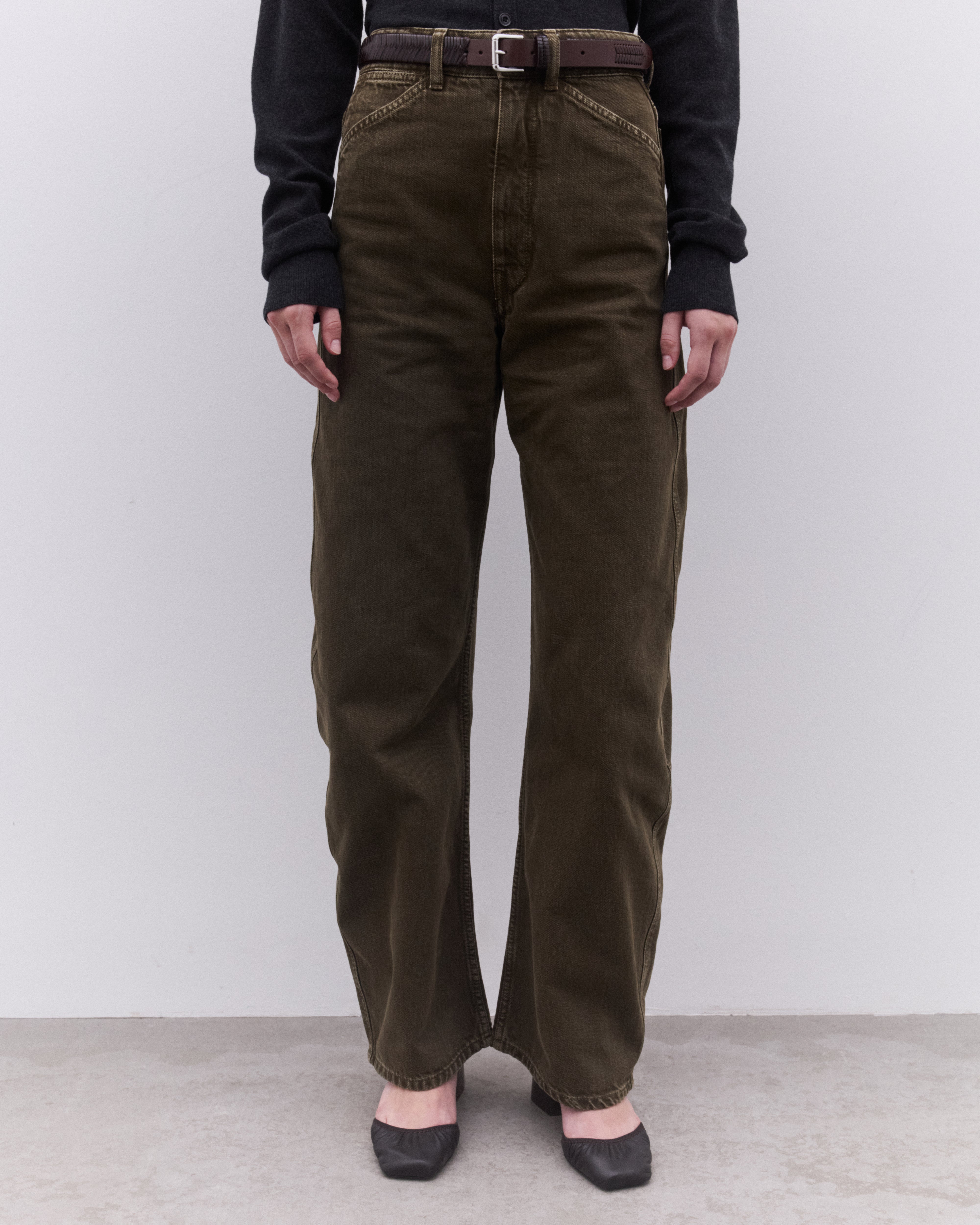 Lemaire: Women's High Waisted Curved Pants (Green) | DSML E-SHOP