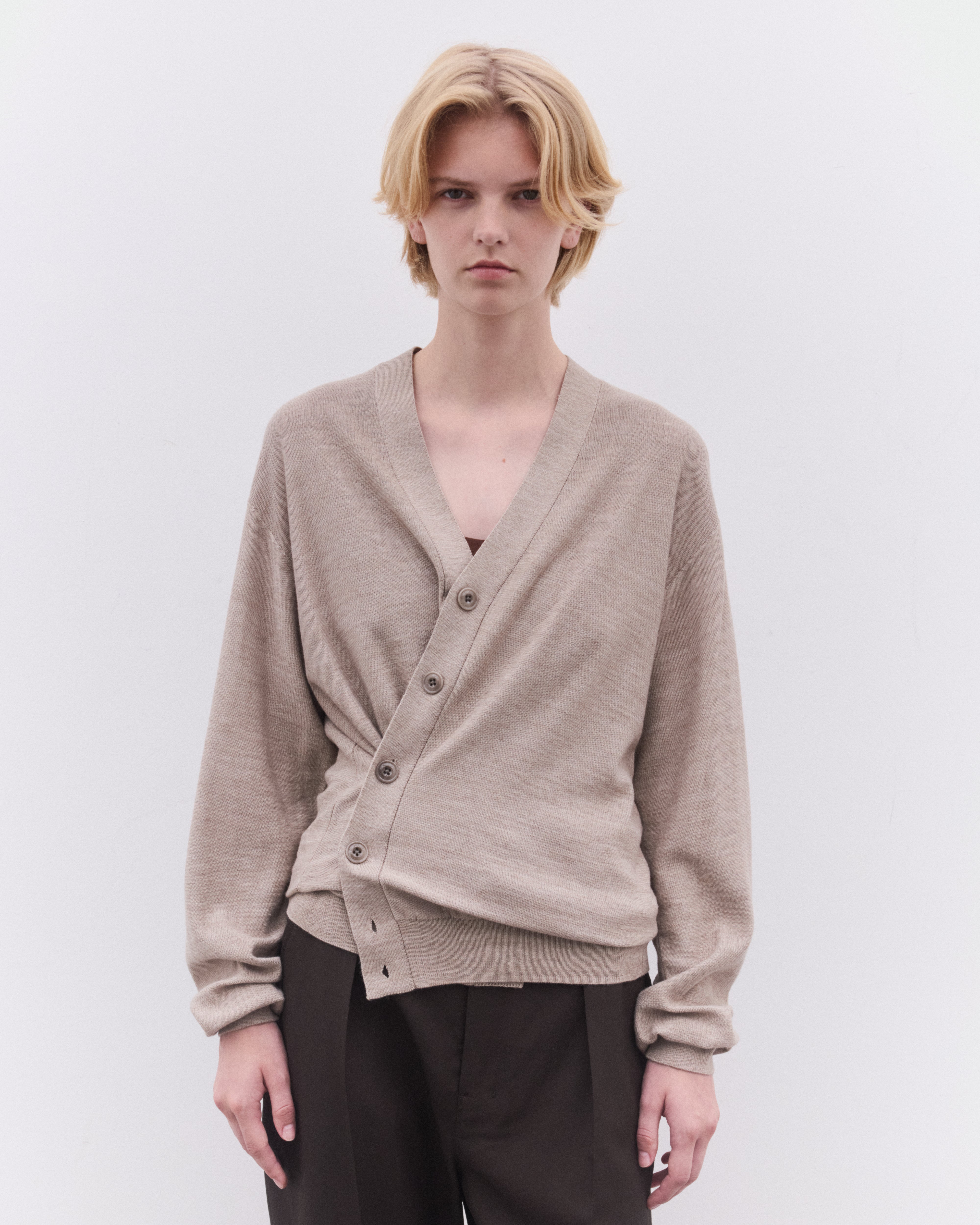 Lemaire: Women's Relaxed Twisted Cardigan (Light Taupe) | DSML E-SHOP