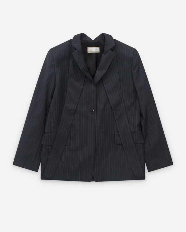 Litkovska - Women's Double-Layer Lapel Jacket - (Grey Pinstripe)