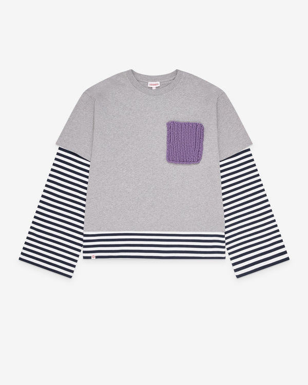 Charles Jeffrey - Men's Long Sleeve 2-In-1 T-Shirt - (Grey/Stripe)