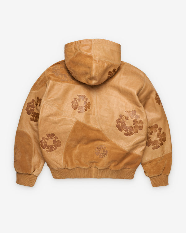 Denim Tears - Men's Patchwork Leather Cotton Wreath Hoodie - (Brown)