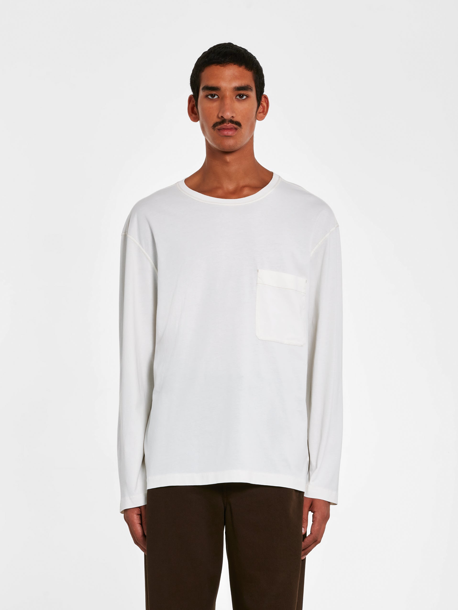 Lemaire - Men’s Long Sleeve Patch Pocket T-Shirt - (White) view 1