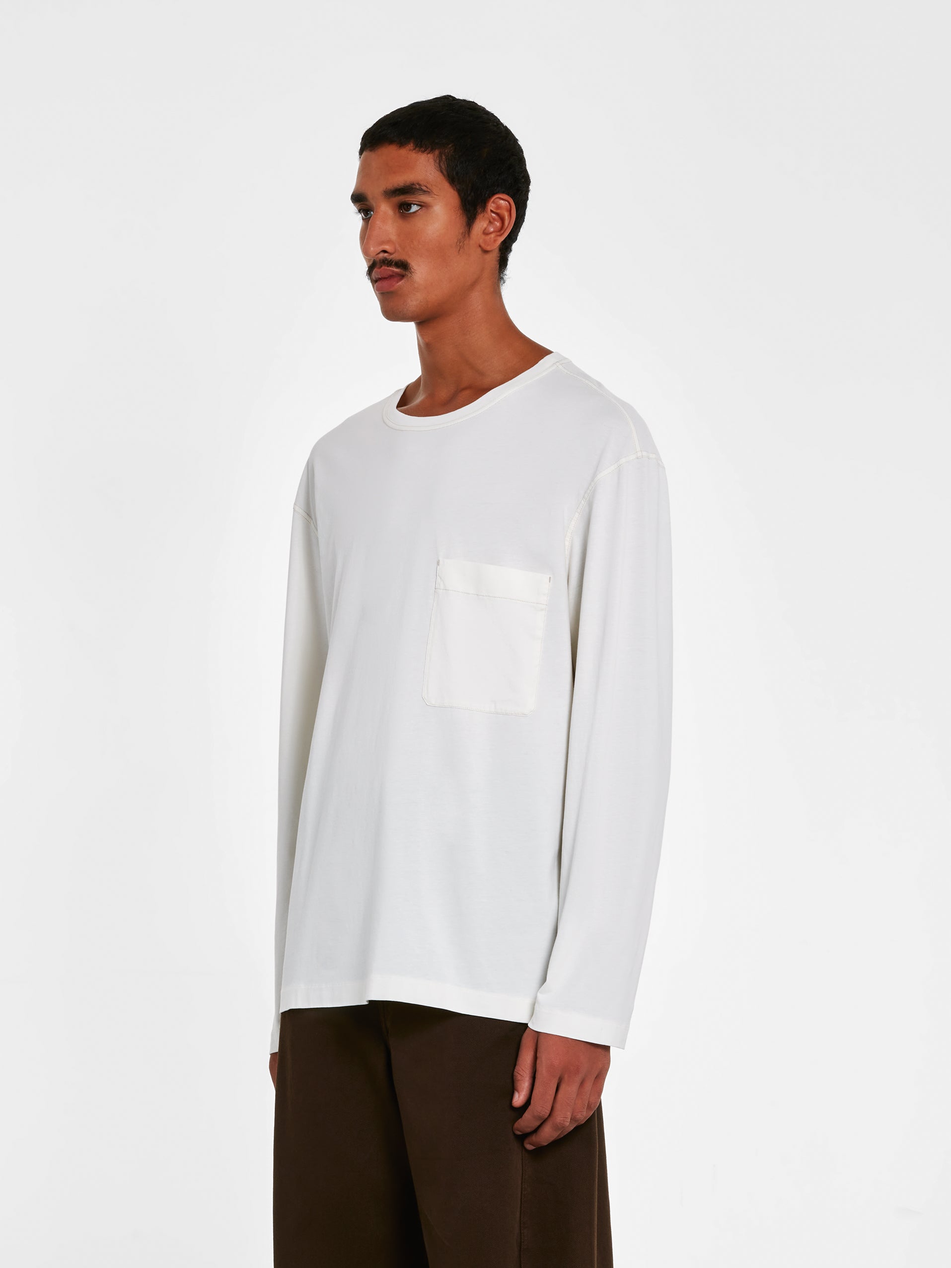 Lemaire - Men’s Long Sleeve Patch Pocket T-Shirt - (White) view 2