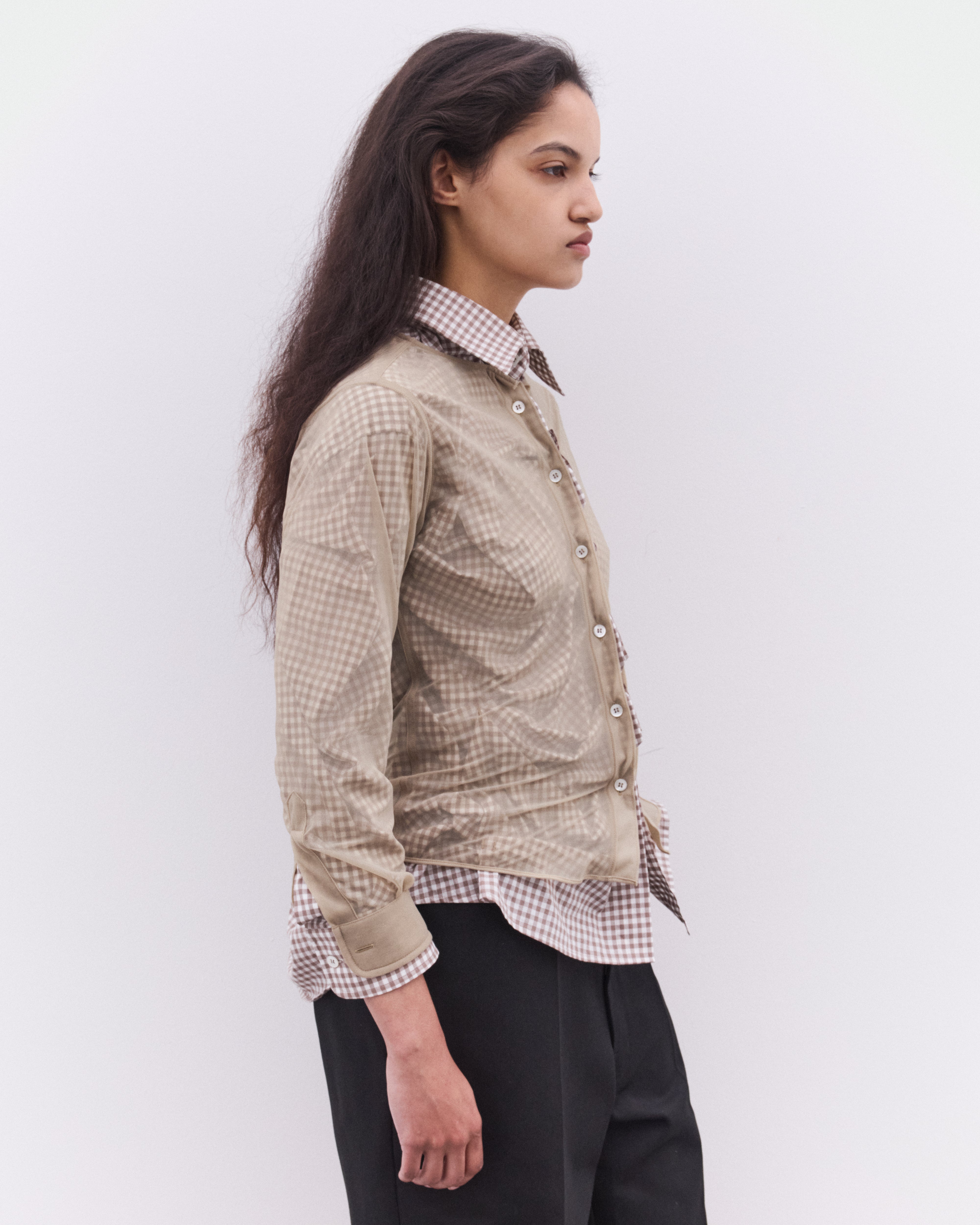 Maison Margiela: Women's Double Layered Shirt (Camel/White) | DSML