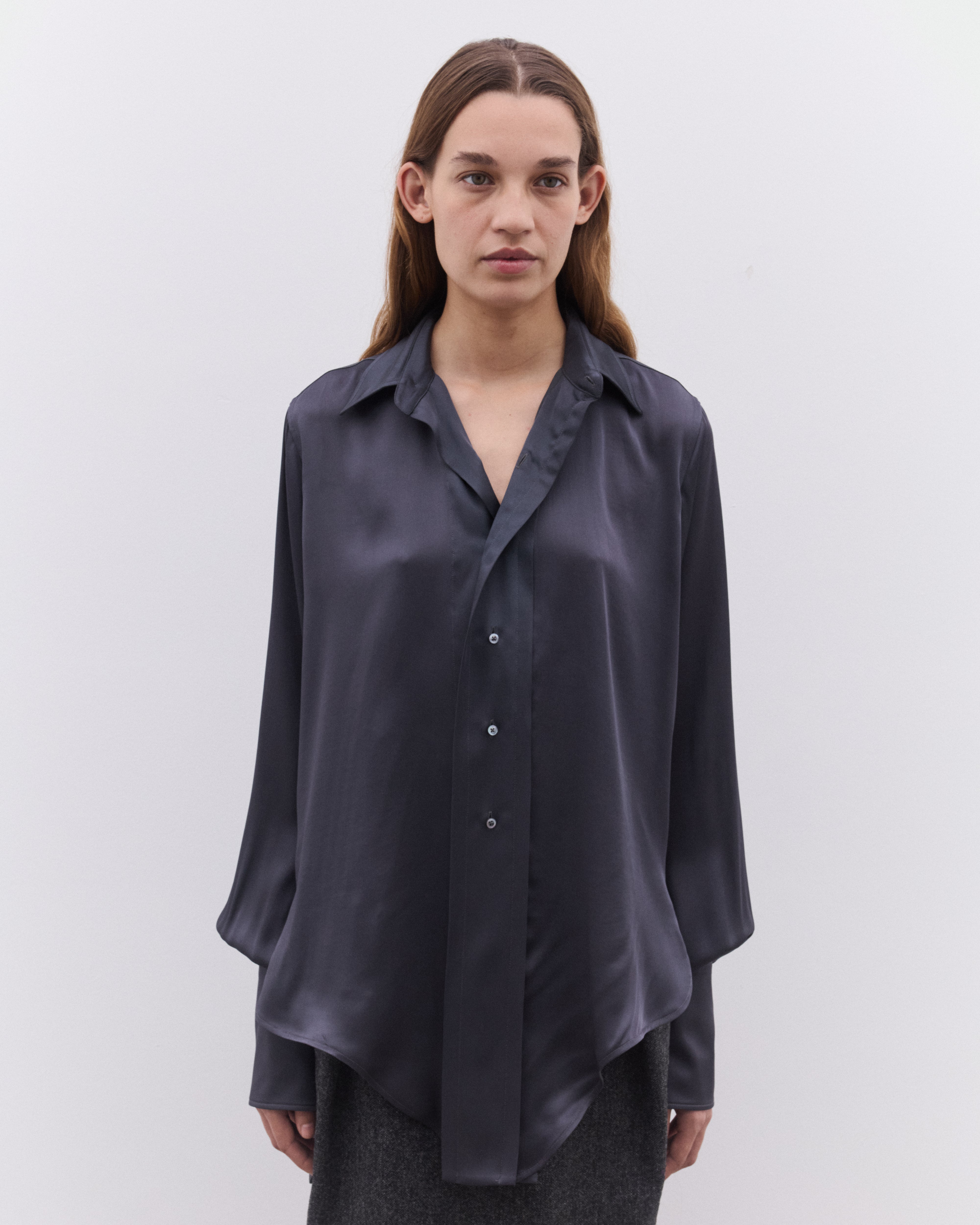 Maison Margiela: Women's Dropped Hem Shirt (Black) | Dover Street