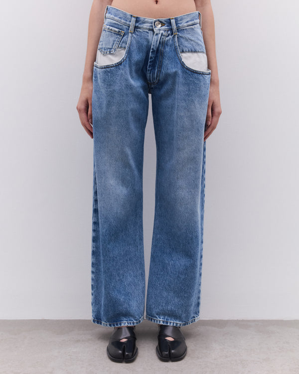 Maison Margiela - Women’s Straight Jeans With Contrasted Pockets - (Blue)