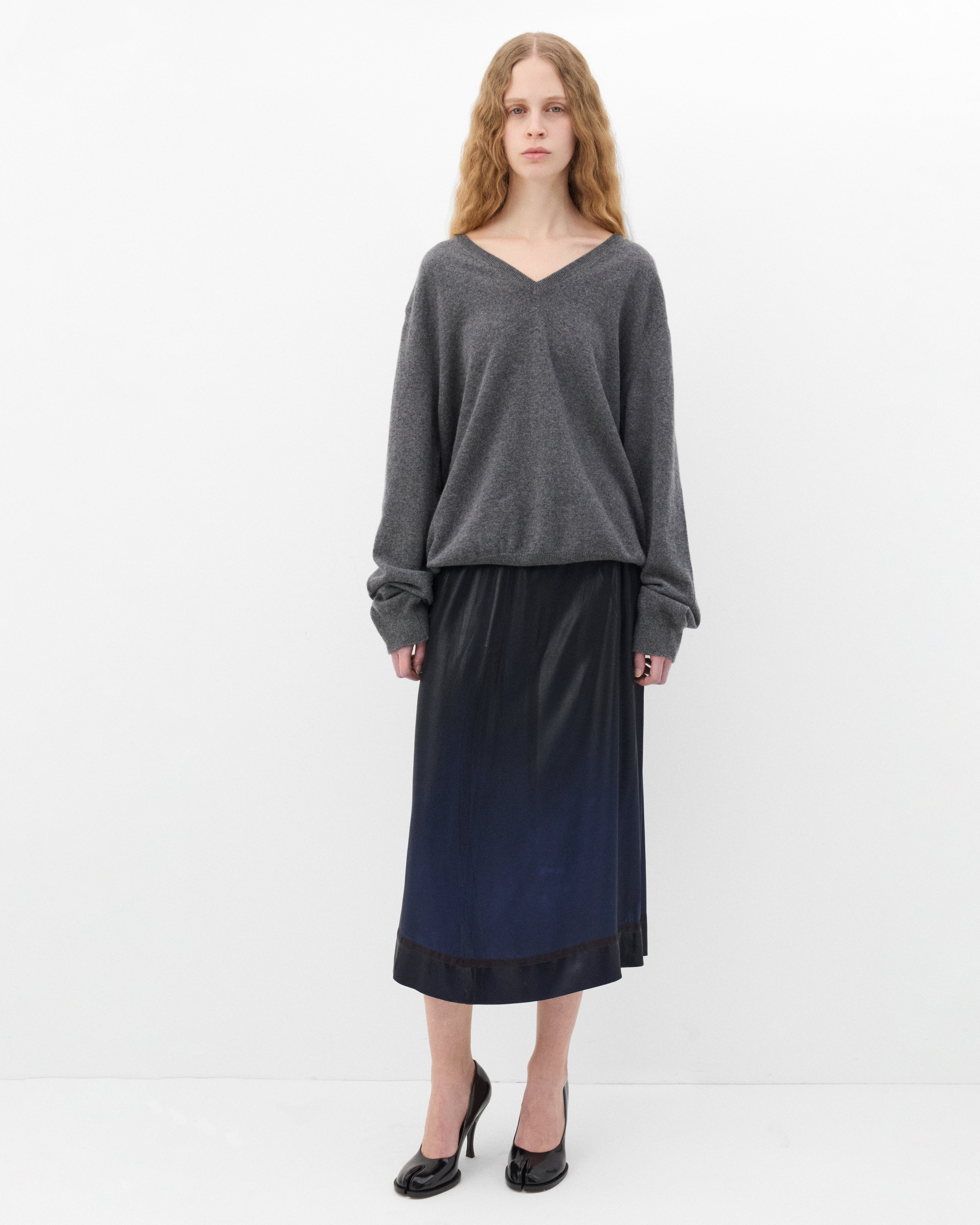 Maison Margiela: Women's Wool V-neck Sweater (Grey) | Dover Street