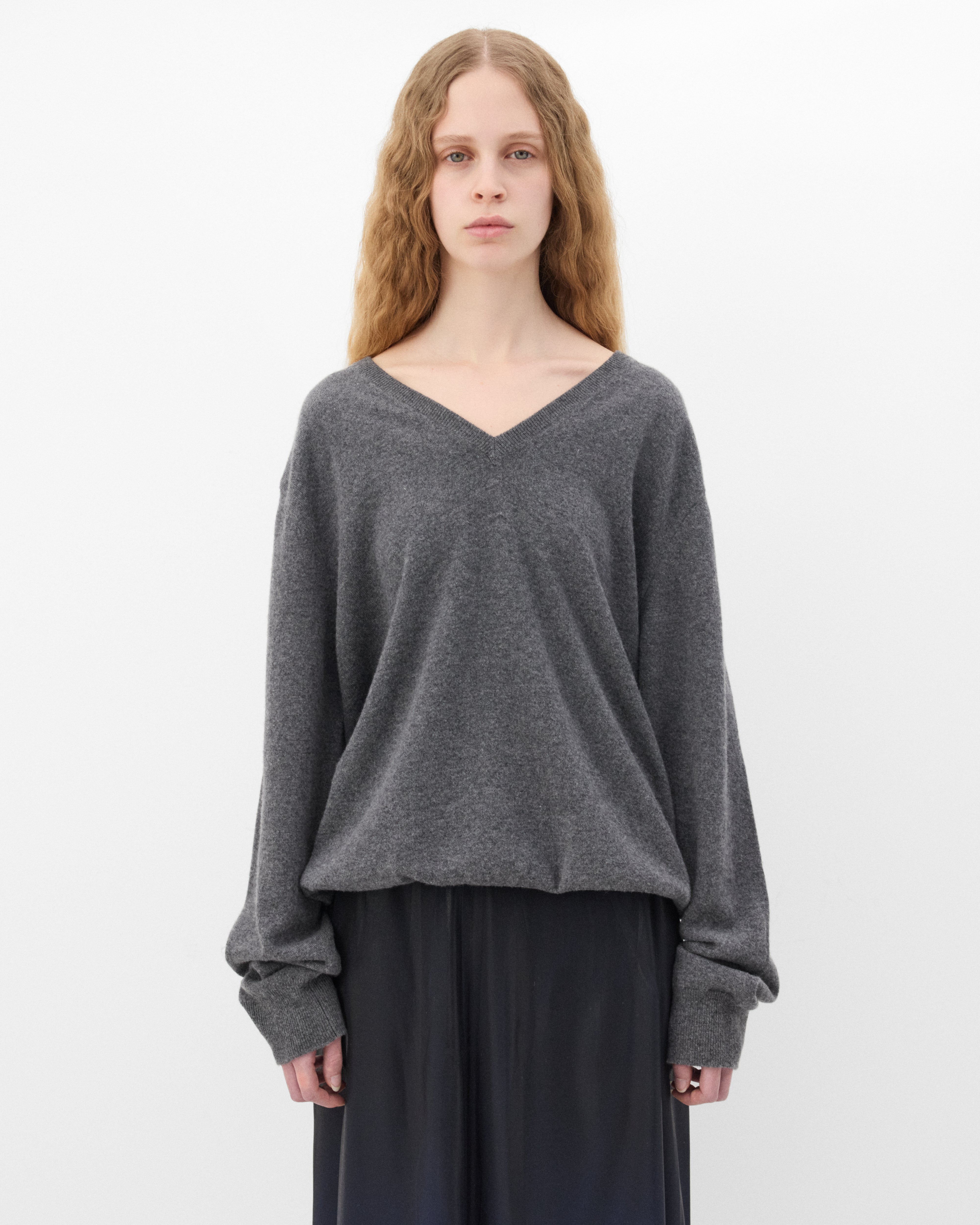Maison Margiela: Women's Wool V-neck Sweater (Grey) | Dover Street