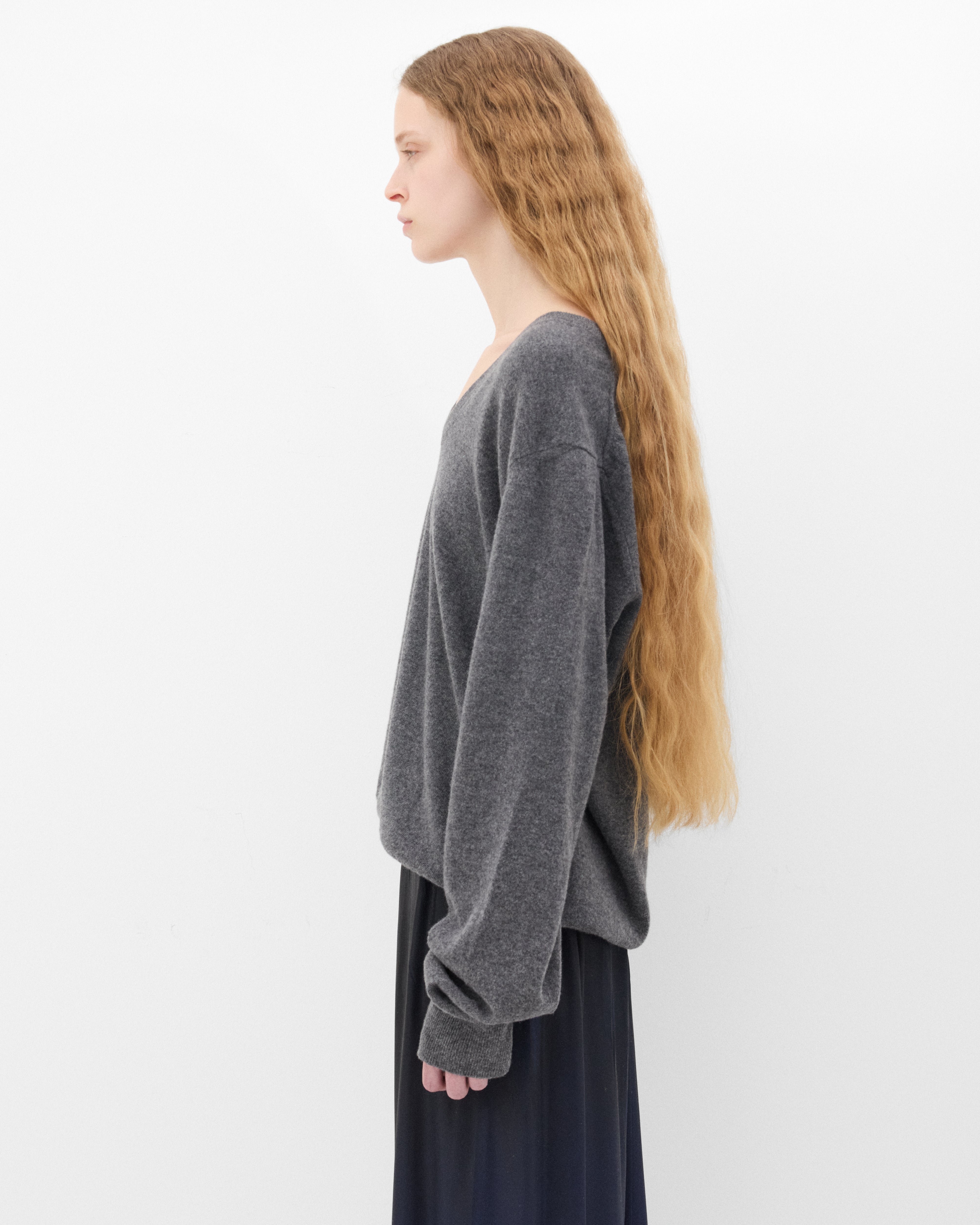Maison Margiela: Women's Wool V-neck Sweater (Grey) | Dover Street