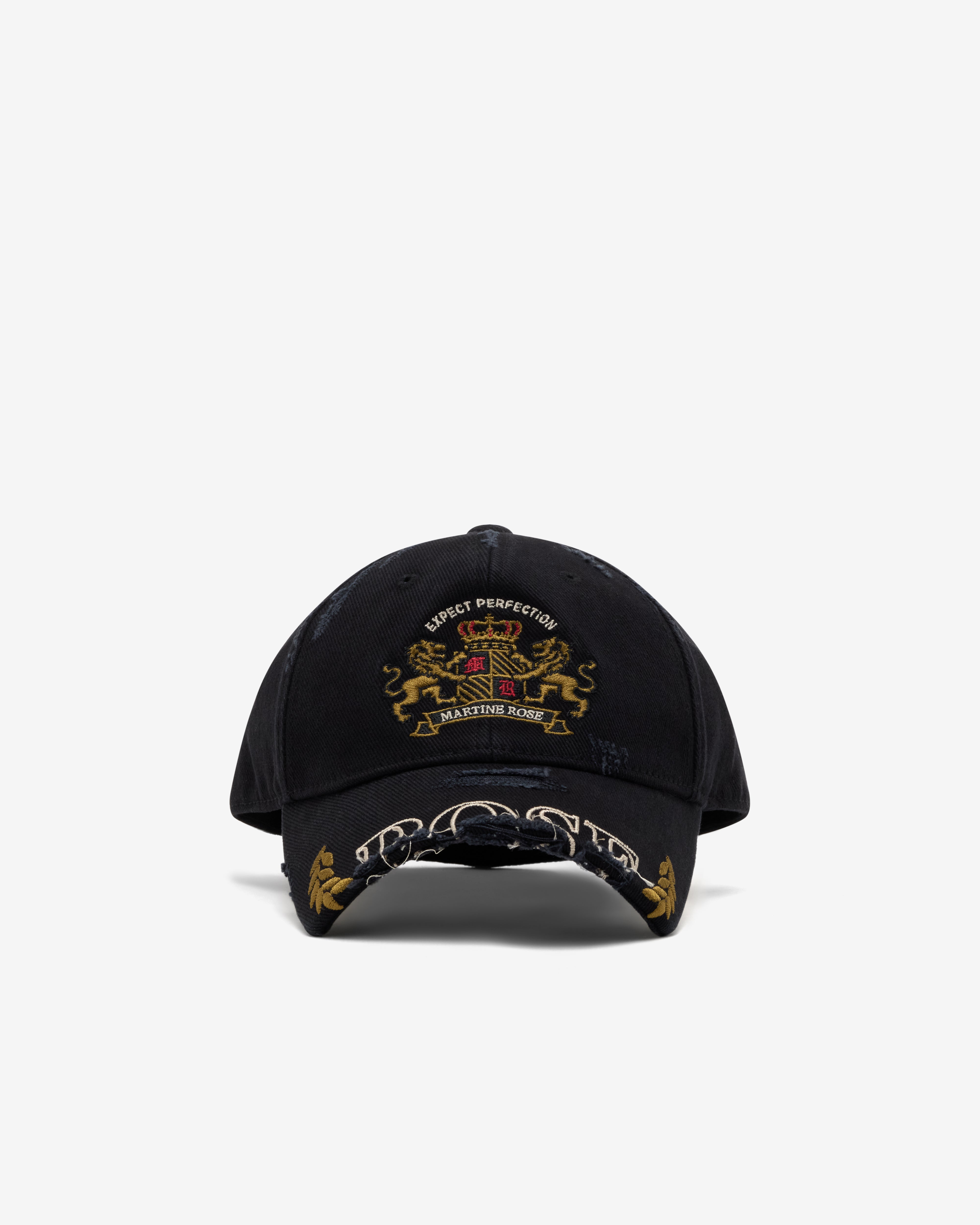 Martine Rose: Men's Cut Peak Cap (Black Wash) | Dover Street