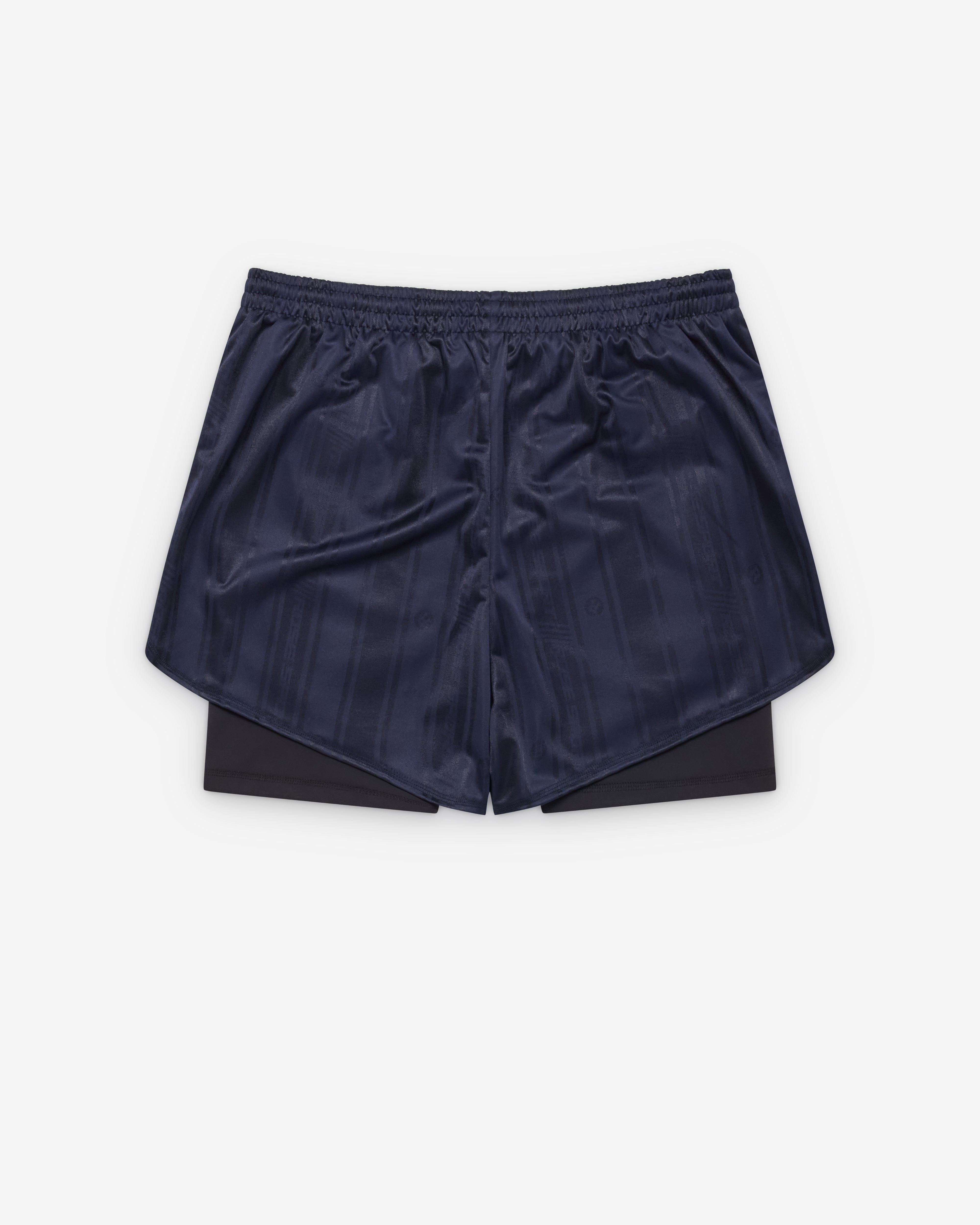 Martine Rose: Men's Double Football Short (Blue/Navy) | Dover